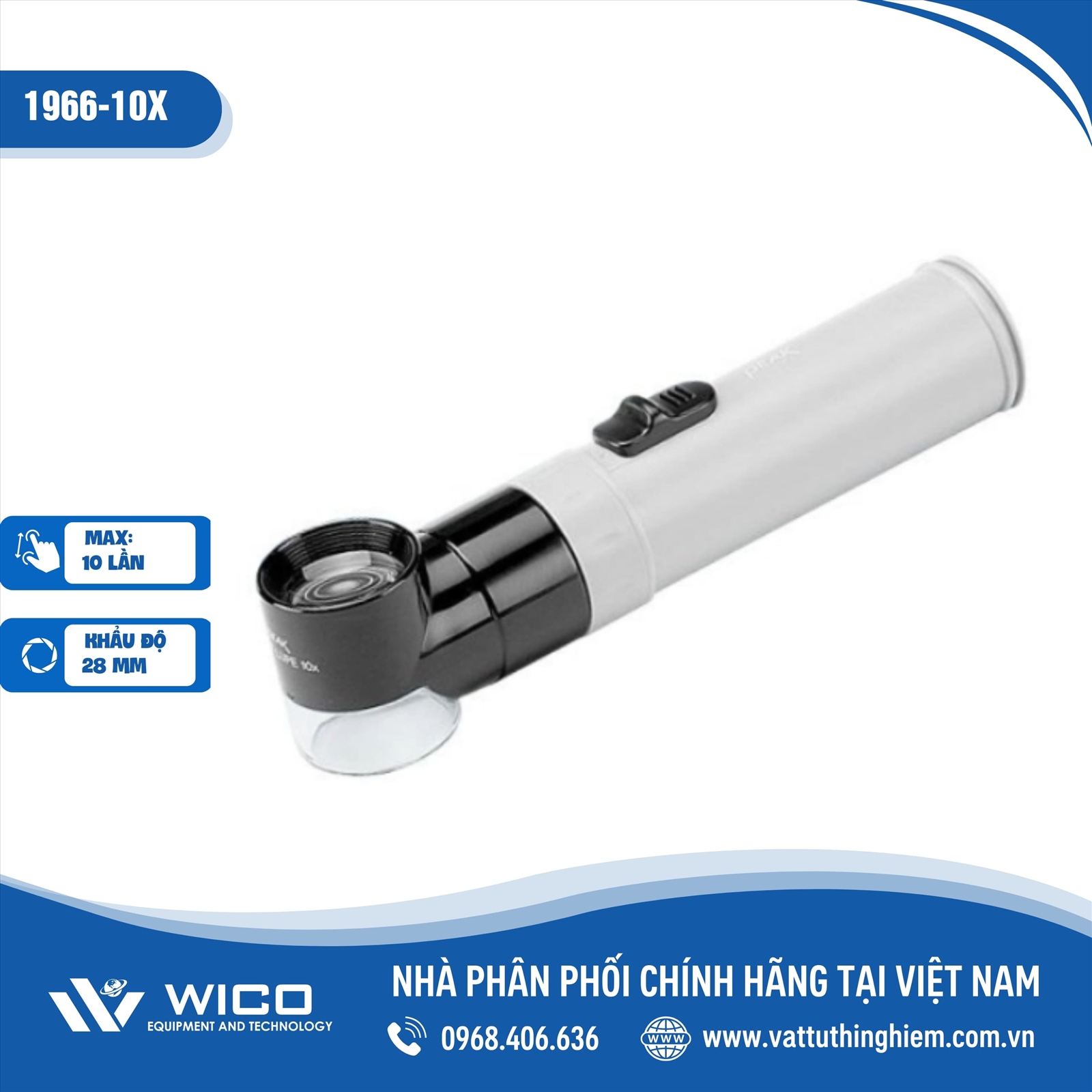 Kính lúp Peak cầm tay 1966-10X (độ phóng đại 10X, có cán, đèn)