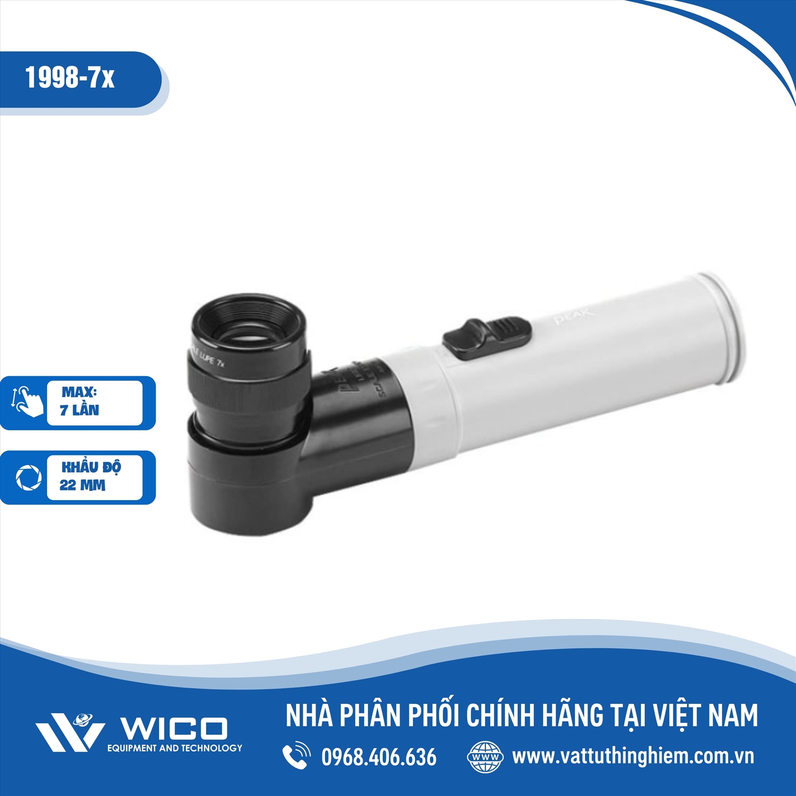 Kính lúp Peak cầm tay 1998-7X (độ phóng đại 7X, có cán, đèn)