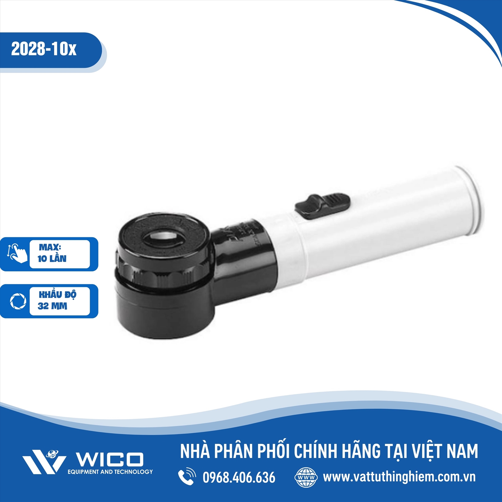 Kính lúp Peak cầm tay 2028-10X (độ phóng đại 10X, có cán, đèn, thang đo)