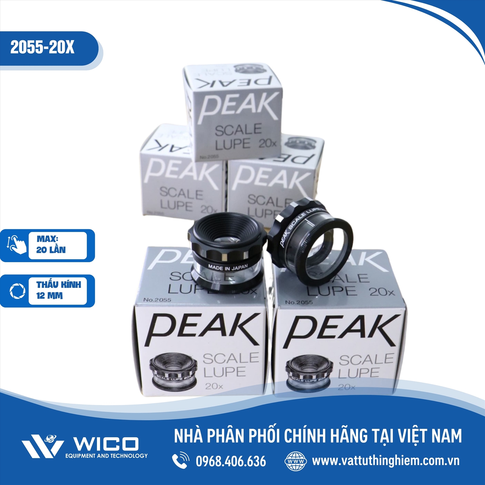 Kính lúp Peak cầm tay 2055-20X (phóng đại 20X, có vạch thước)