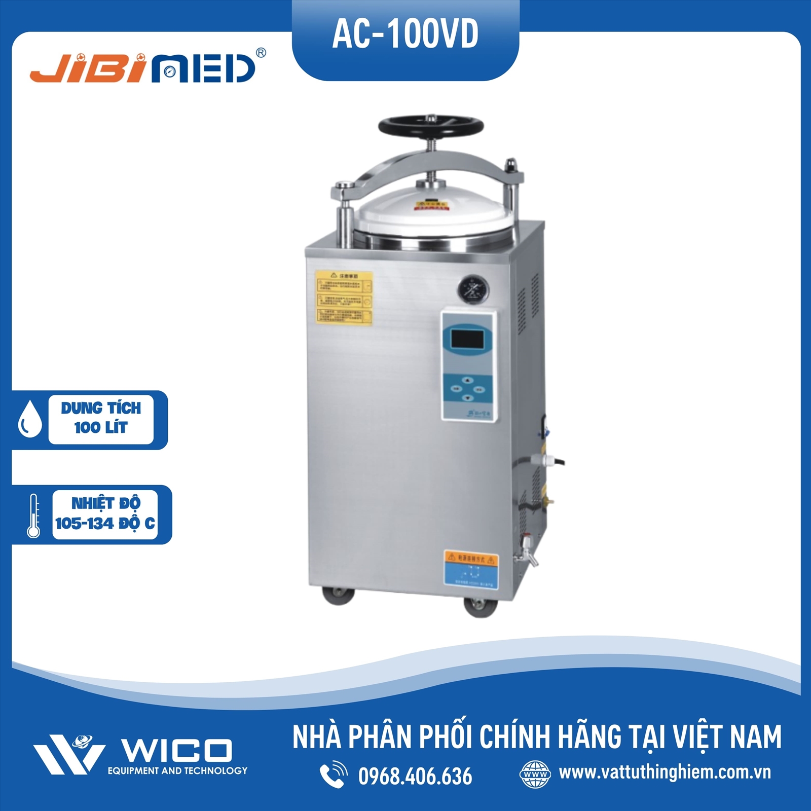 Nồi Hấp Tiệt Trùng Sấy Khô Tự Động 100 Lít Jibimed AC-100VD