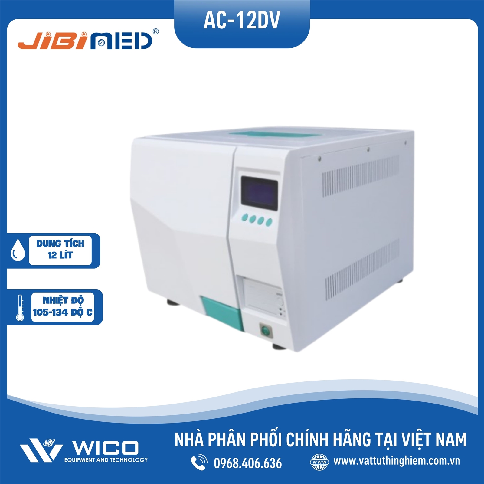 Nồi Hấp Tiệt Trùng Sấy Chân Không Jibimed 12 lít (Class B) AC-12DV