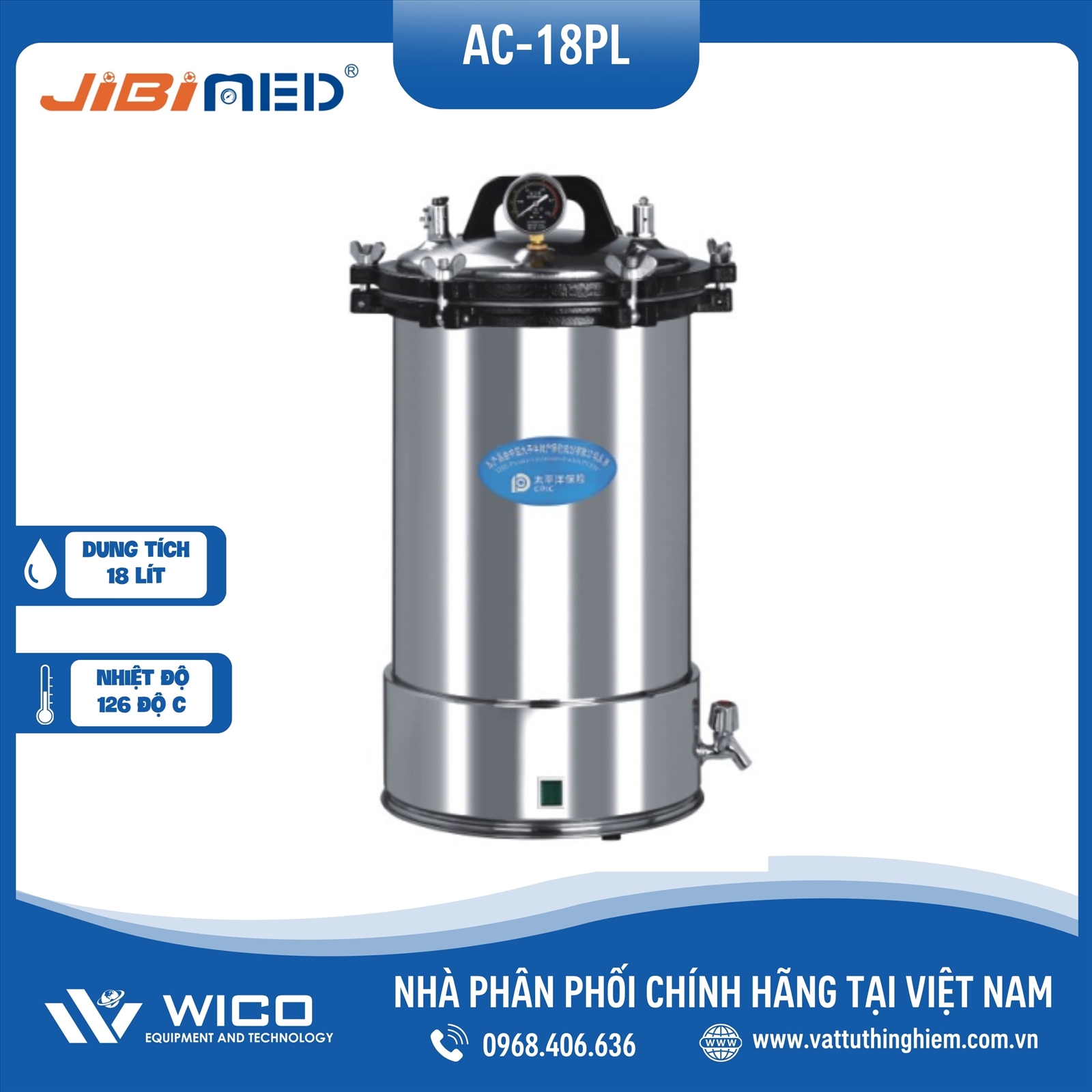 Nồi hấp tiệt trùng 18 lít Jibimed AC-18PL
