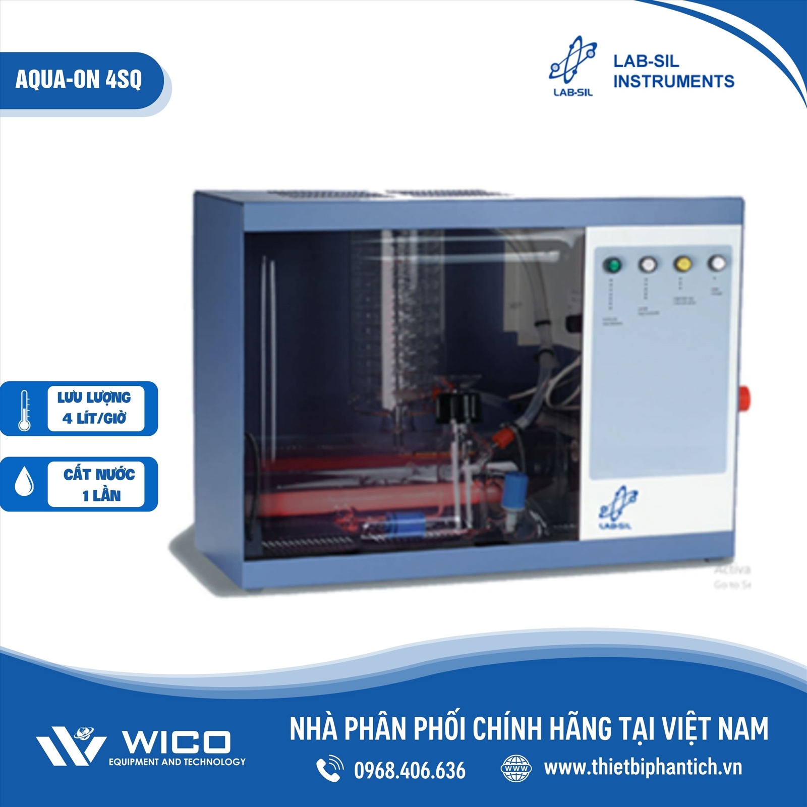 Máy cất nước Labsil 1 lần 4 lít/giờ tự động AQUA-ON 4SQ (Ấn Độ)