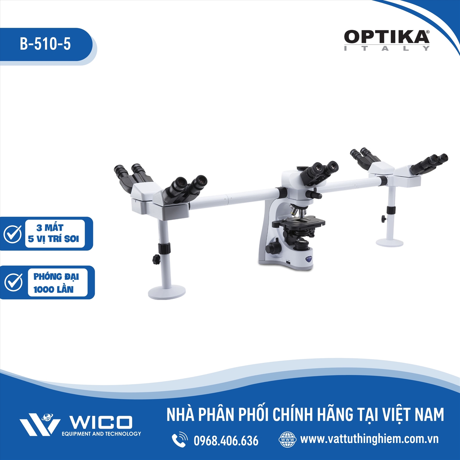 Kính Hiển Vi Sinh Học 3 Mắt (5 Người Quan Sát) Optika B-510-5