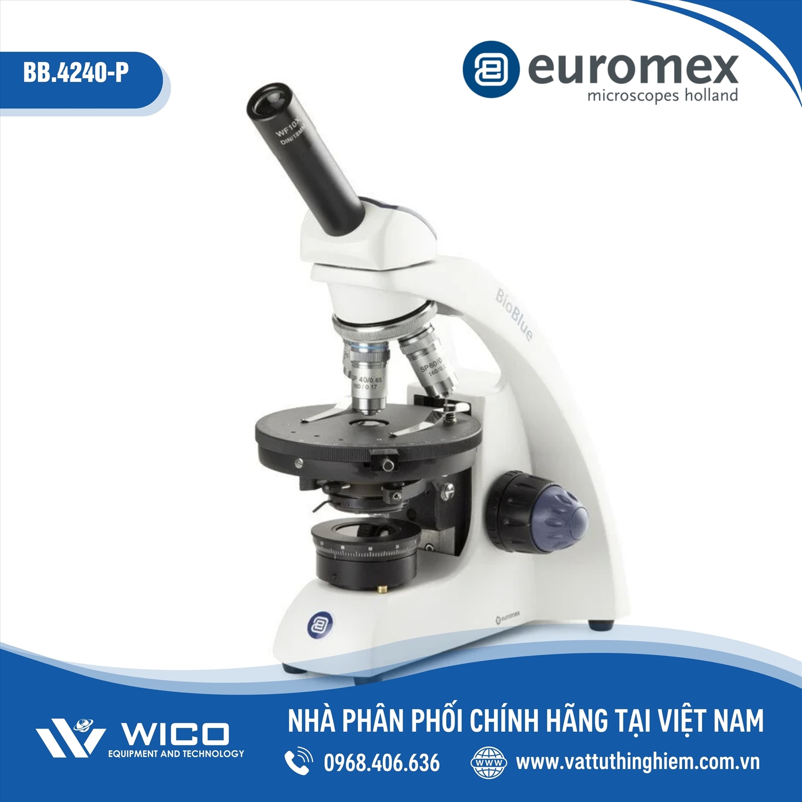 Kính hiển vi 1 mắt phân cực, đô phóng đại 600 lần Euromex BB.4240-P-LED