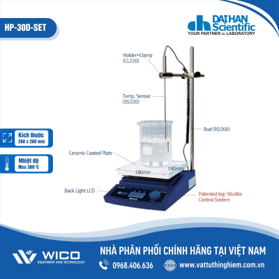 Bếp gia nhiệt hiện số, 260 x 260 mm (thêm cảm biến nhiệt độ trong dung dịch) Daihan HP-30D-SET