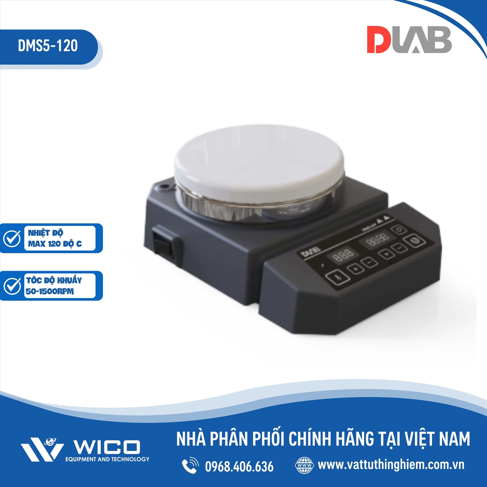 Máy khuấy từ gia nhiệt 120 độ C Dlab DMS5-120