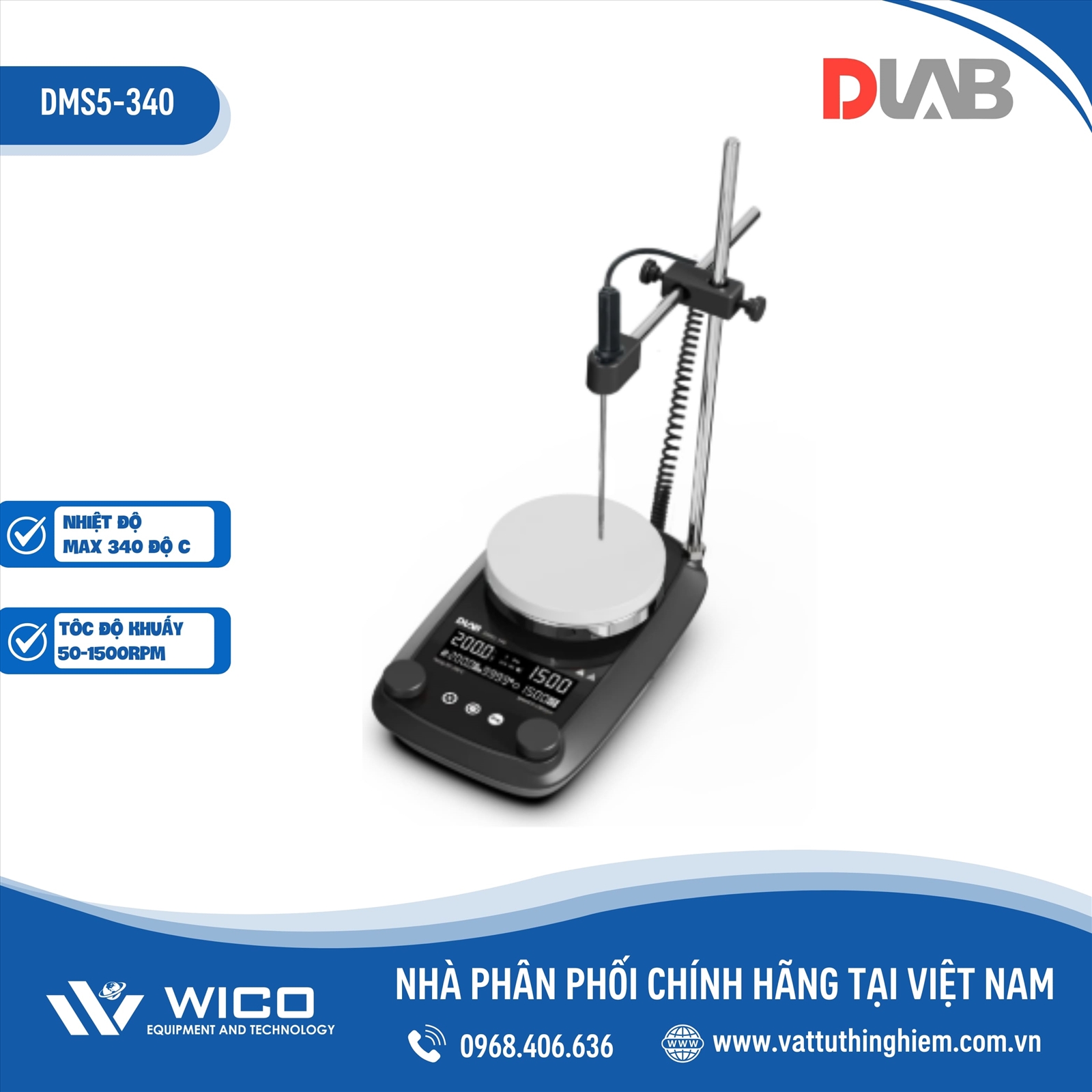 Máy khuấy từ gia nhiệt 340 độ C Dlab DMS5-340