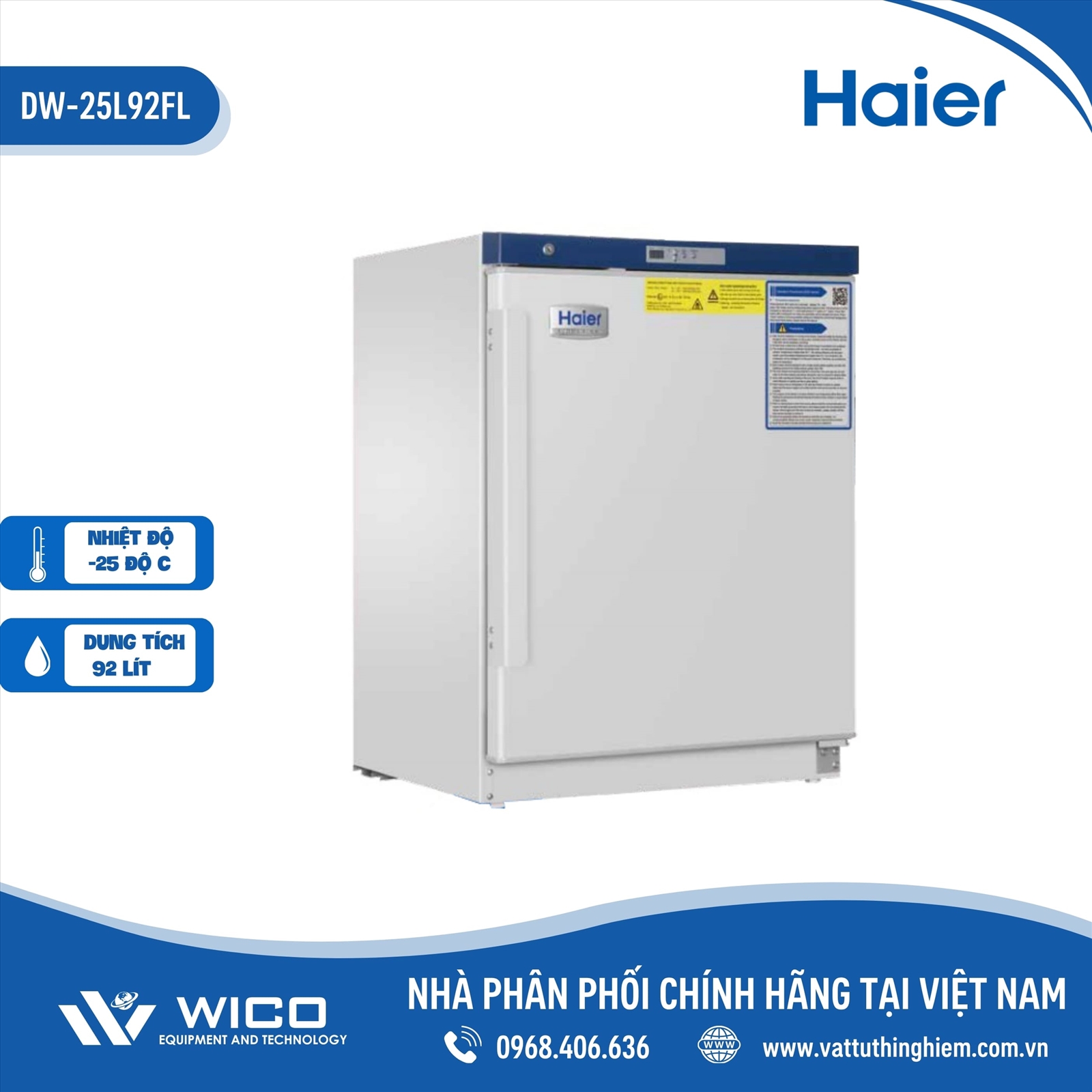 Tủ lạnh Haier -25 độ C bảo quản mẫu, hóa chất dễ cháy nổ DW-25L92FL