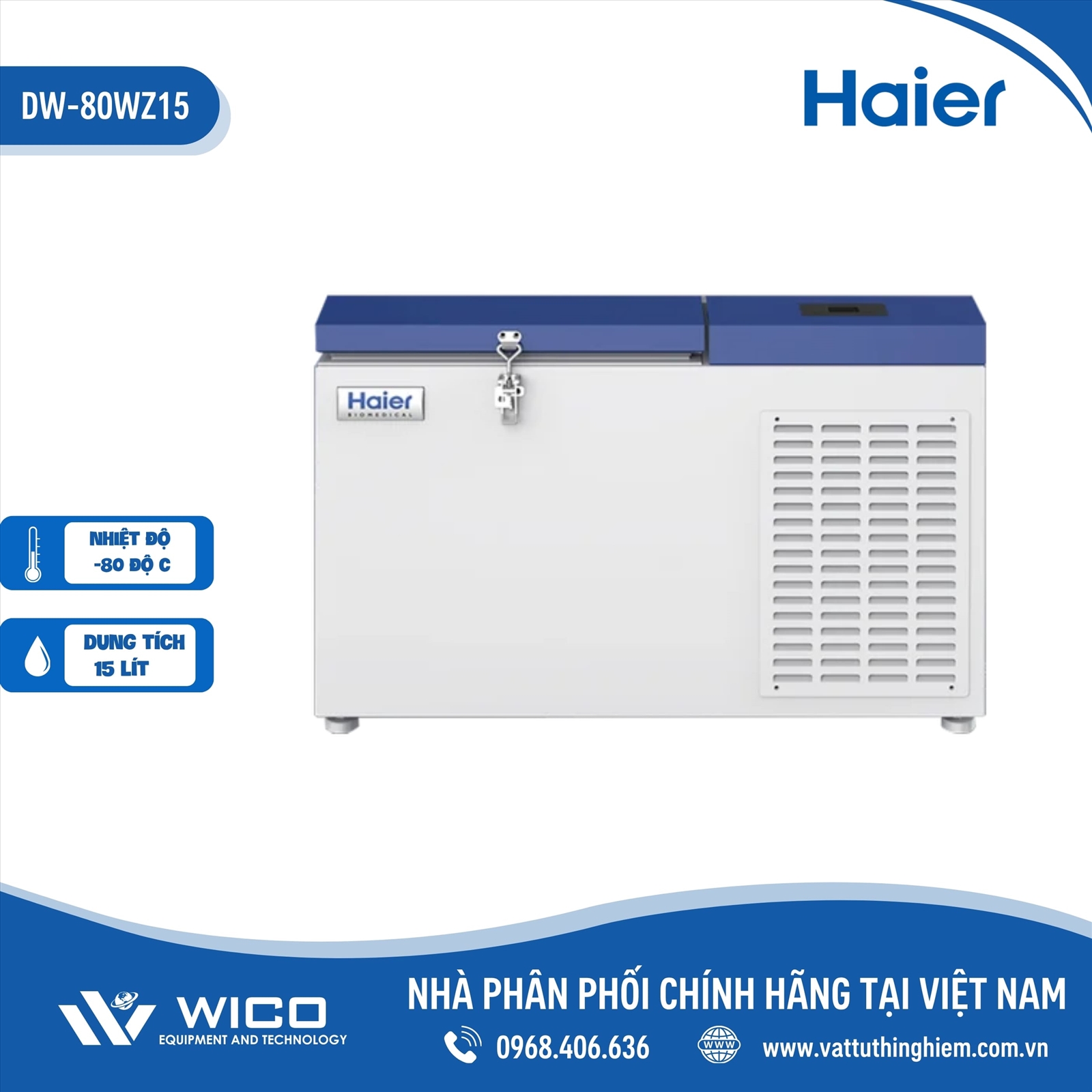 Tủ lạnh âm sâu mini Haier -80 độ C, 15 lít DW-80WZ15