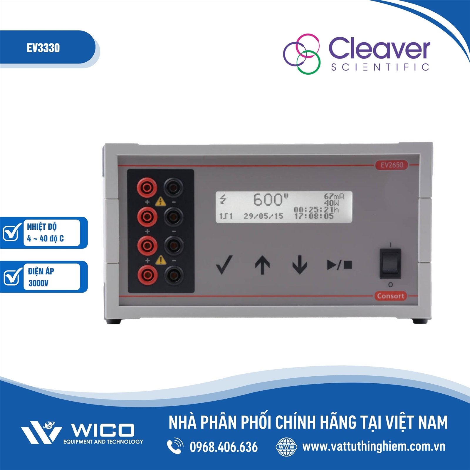 Nguồn điện di cao áp 3000V Cleaver Scientific EV3330