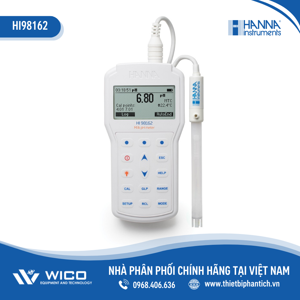 Máy đo pH/Nhiệt Độ Trong Sữa Với Độ Phân Giải Hanna HI98162