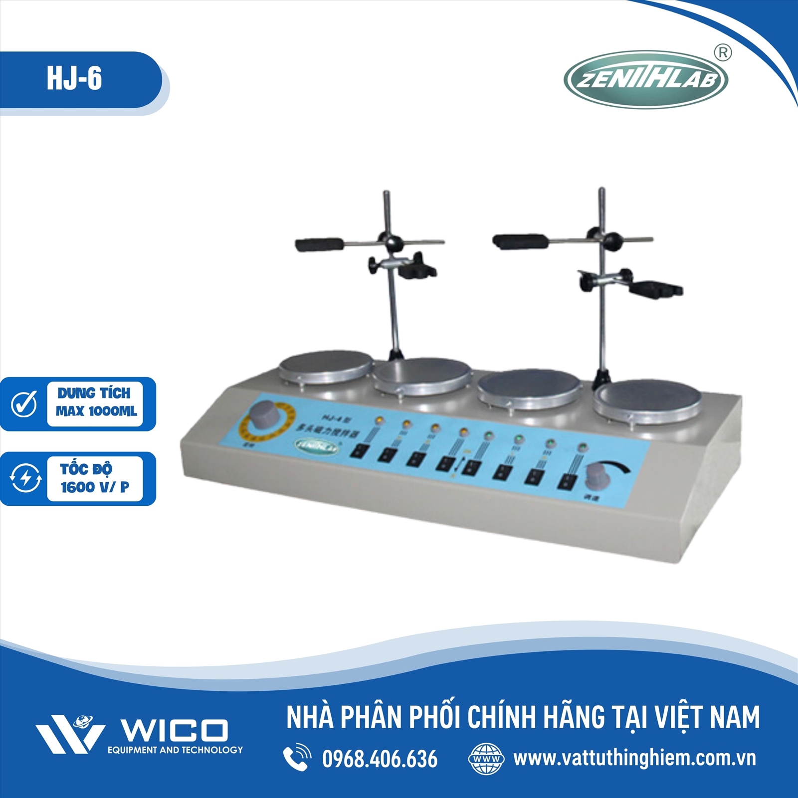 Máy khuấy từ gia nhiệt dạng cơ (6 vị trí) Zenith Lab HJ-6