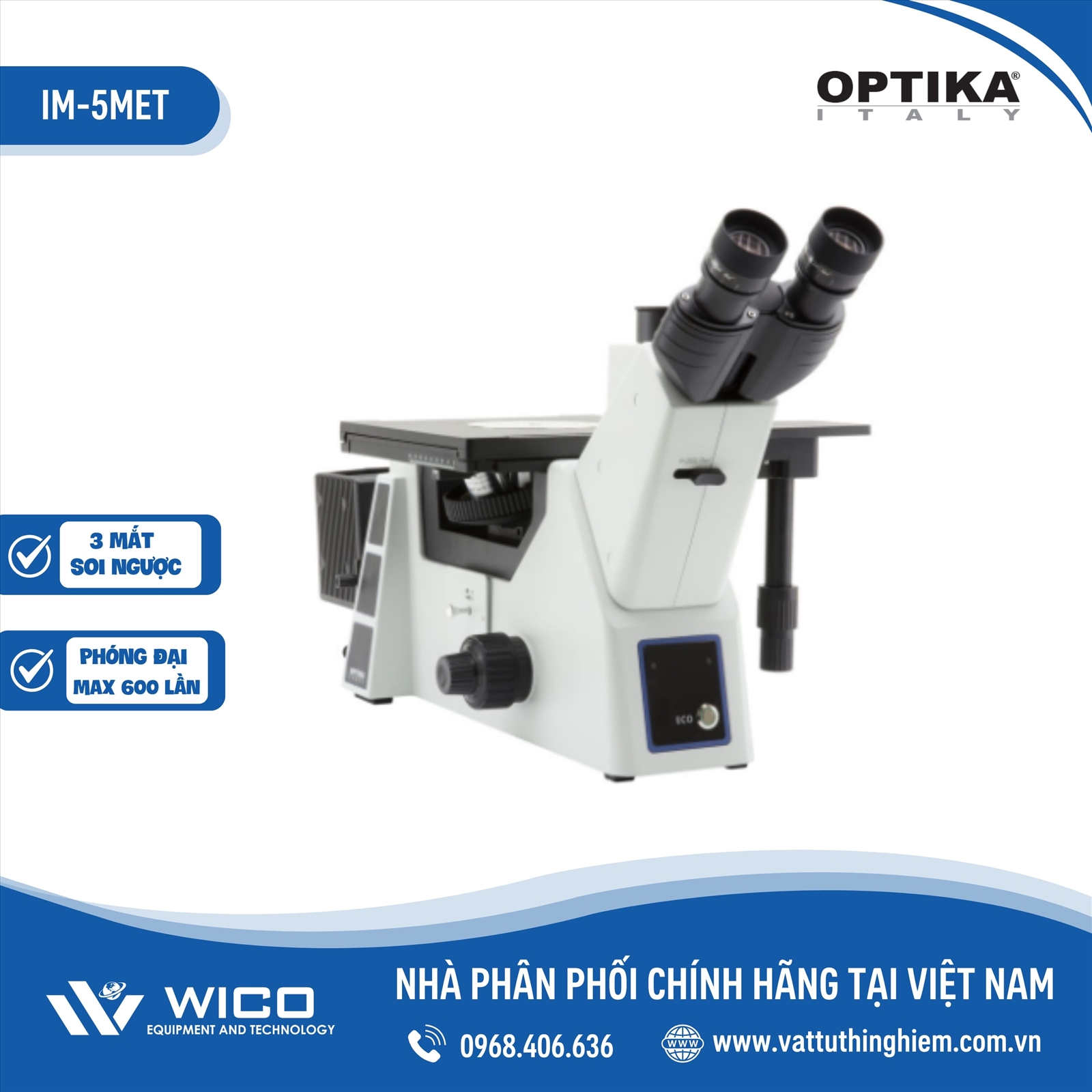 Kính Hiển Vi Soi Ngược 3 Mắt Optika IM-5MET