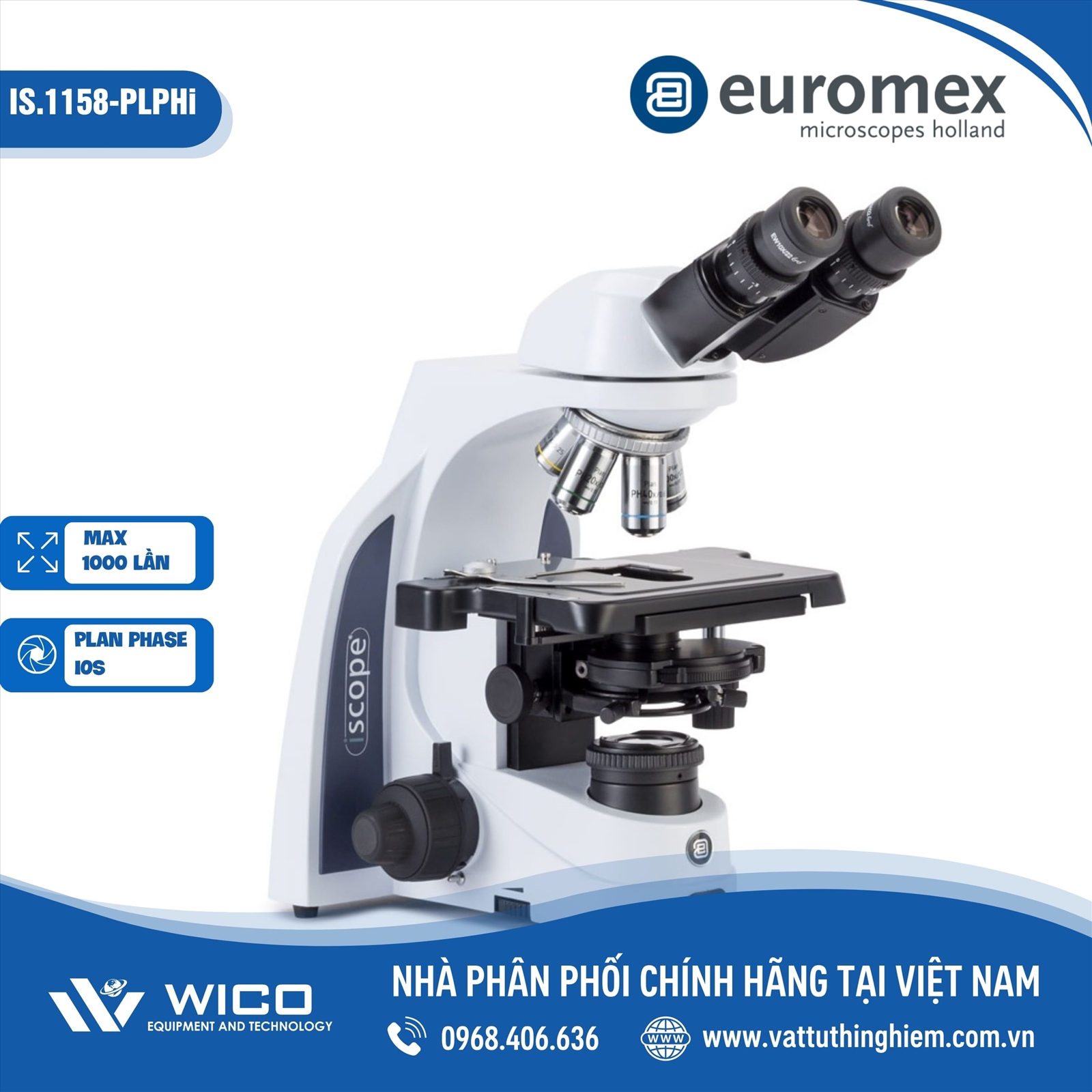 Kính hiển vi phản pha 2 mắt Euromex IS-1152-PLPHi