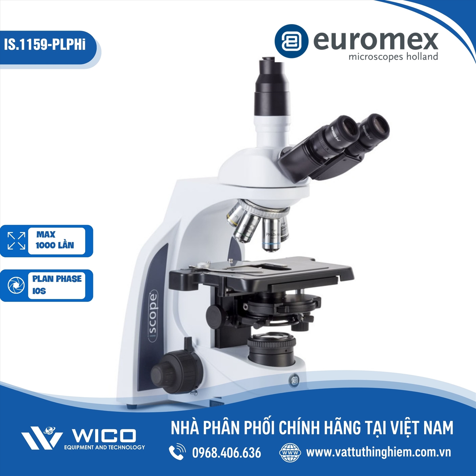 Kính hiển vi phản pha 3 mắt Euromex IS-1153-PLPHi