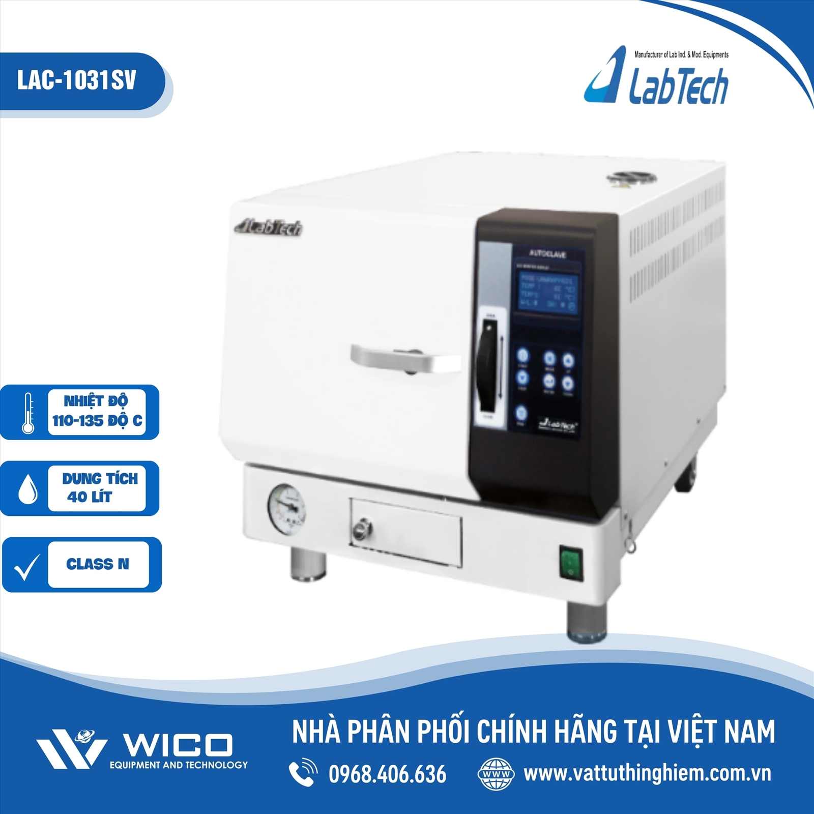 Nồi hấp tiệt trùng để bàn 40 lít Labtech - Hàn Quốc LAC-1031SV (class B)