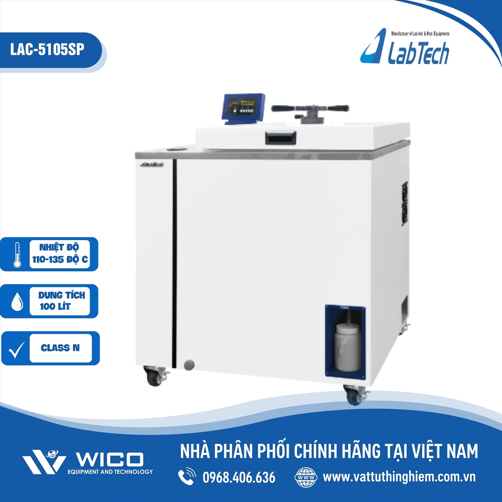 Nồi hấp tiệt trùng sấy chân không Labtech - Hàn Quốc 100 lít LAC-5105SP (class S)