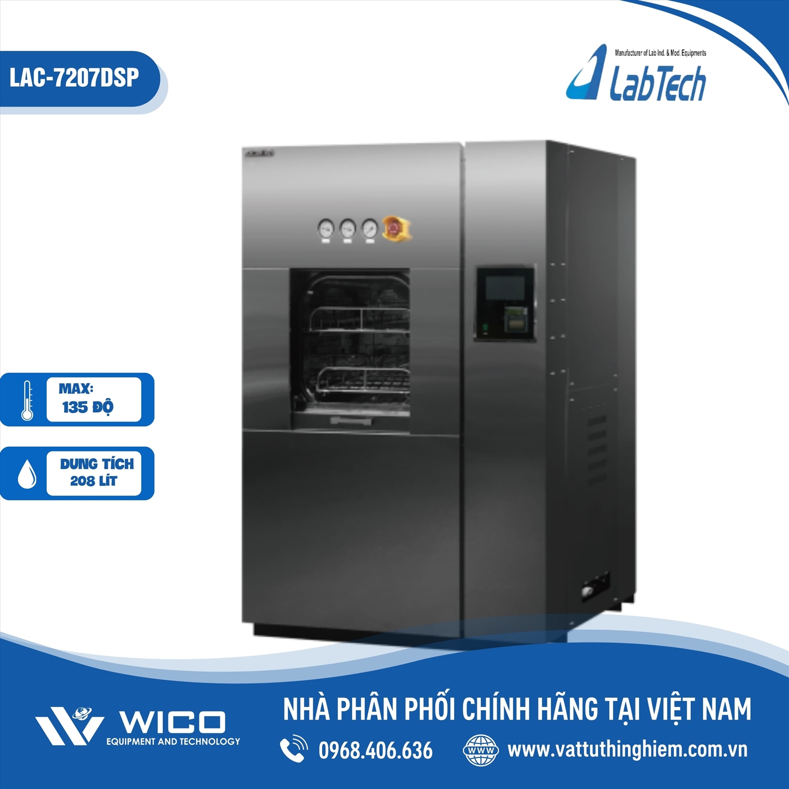 Nồi hấp tiệt trùng 2 cửa Labtech LAC-7207DSP (class B)