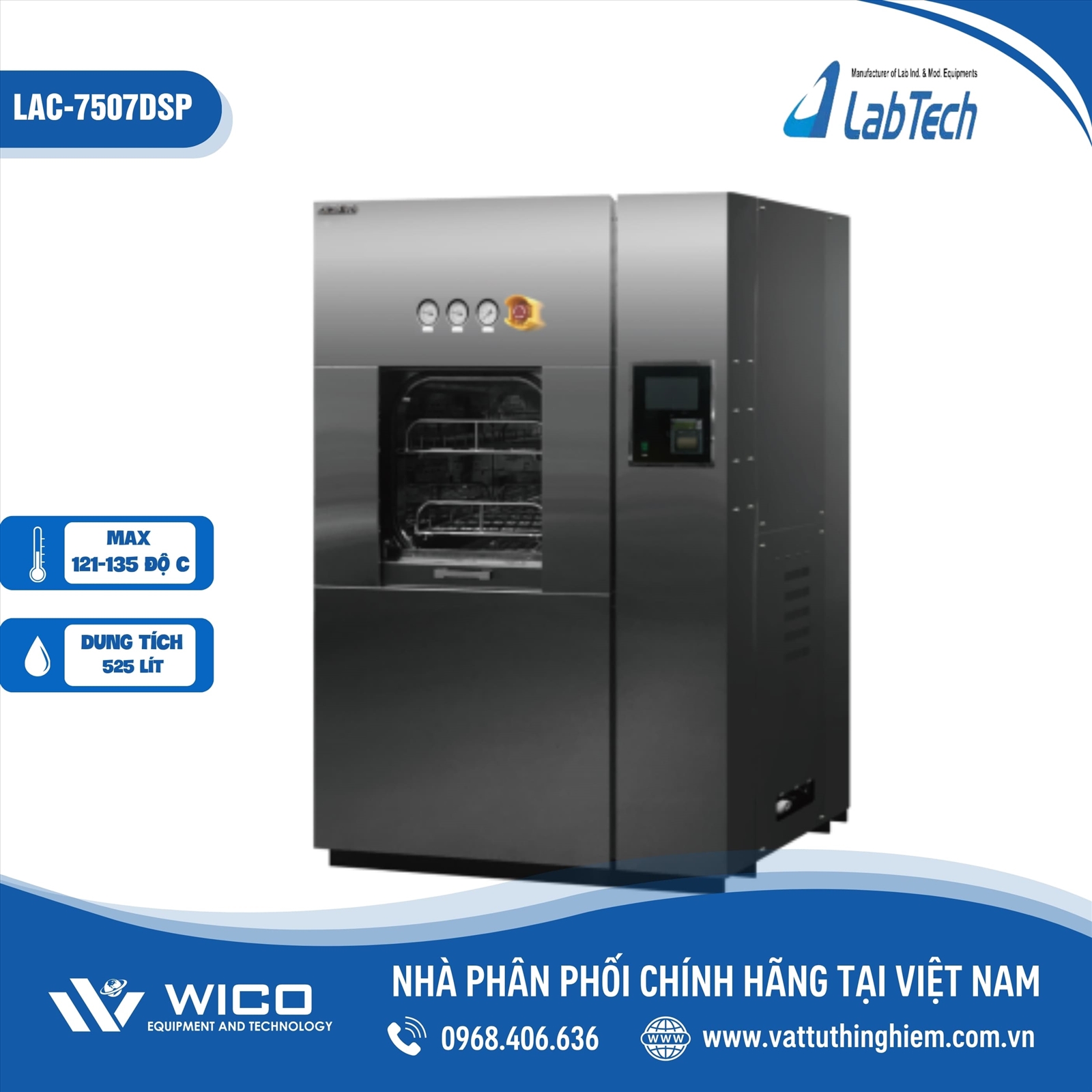 Nồi hấp tiệt trùng 2 cửa Labtech - Hàn Quốc LAC-7507DSP (class B)