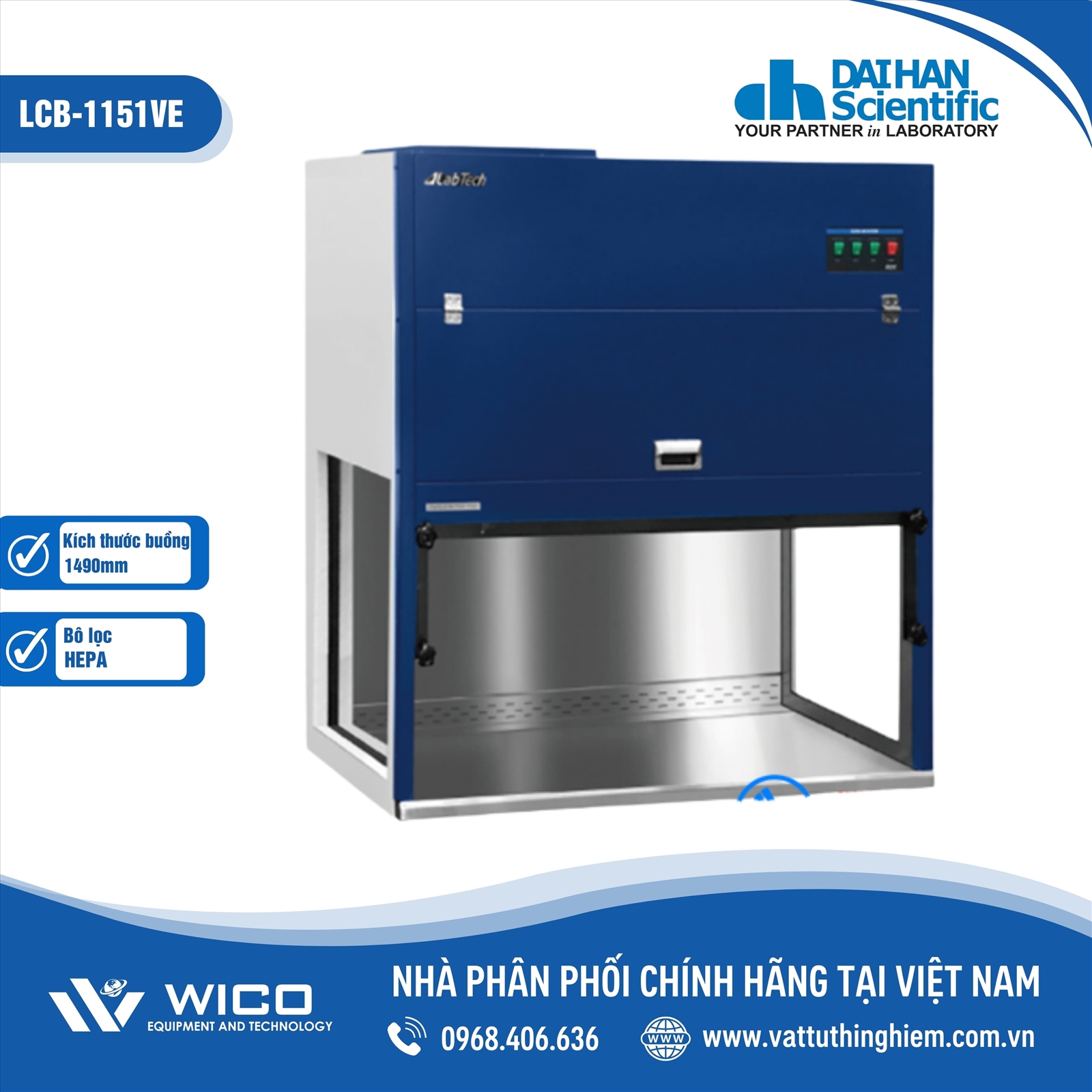Tủ cấy vi sinh 1.5m Daihan Labtech - Hàn Quốc (dòng khí thổi đứng) LCB-1151VE