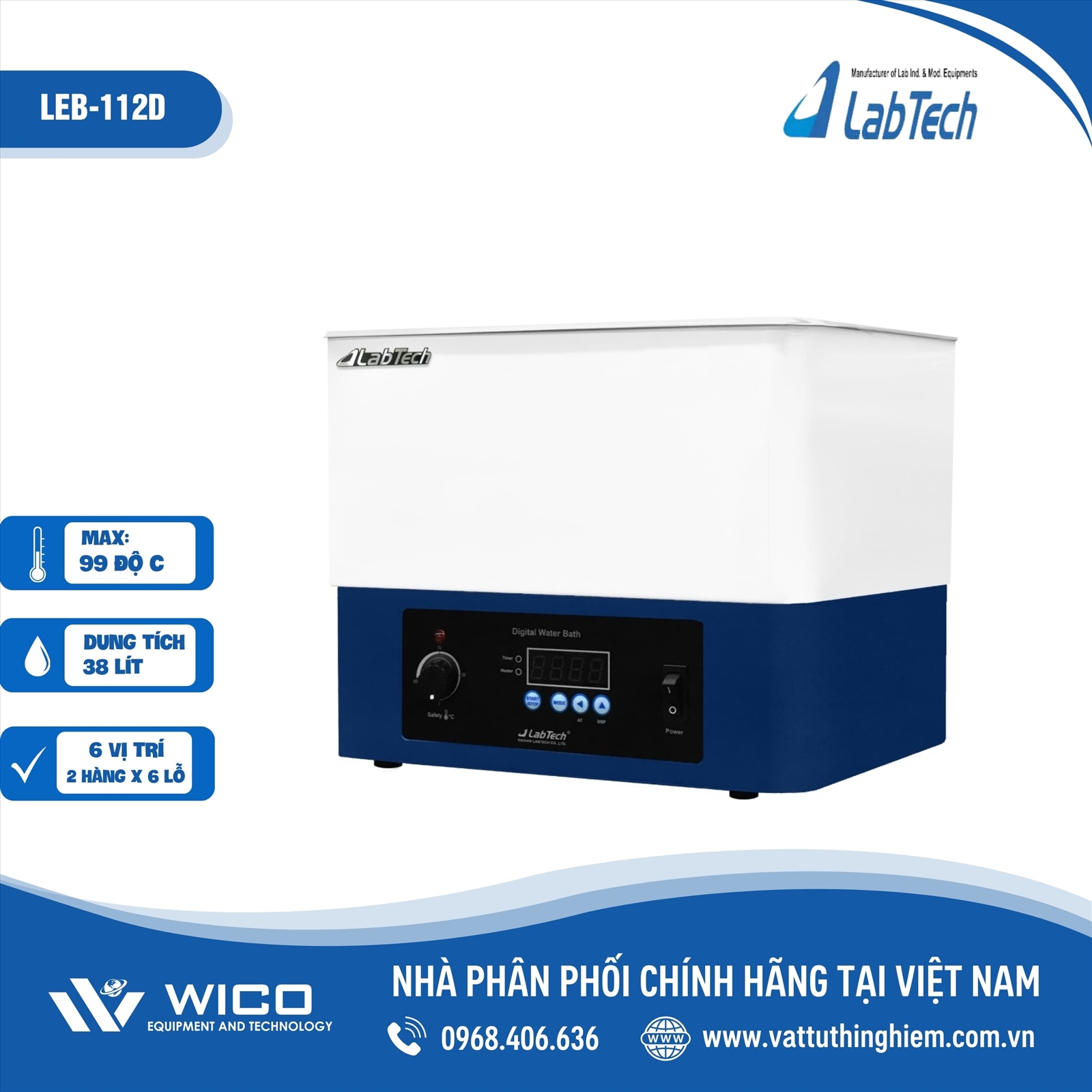 Bể ổn nhiệt 12 lỗ Labtech - Hàn Quốc LEB-112D