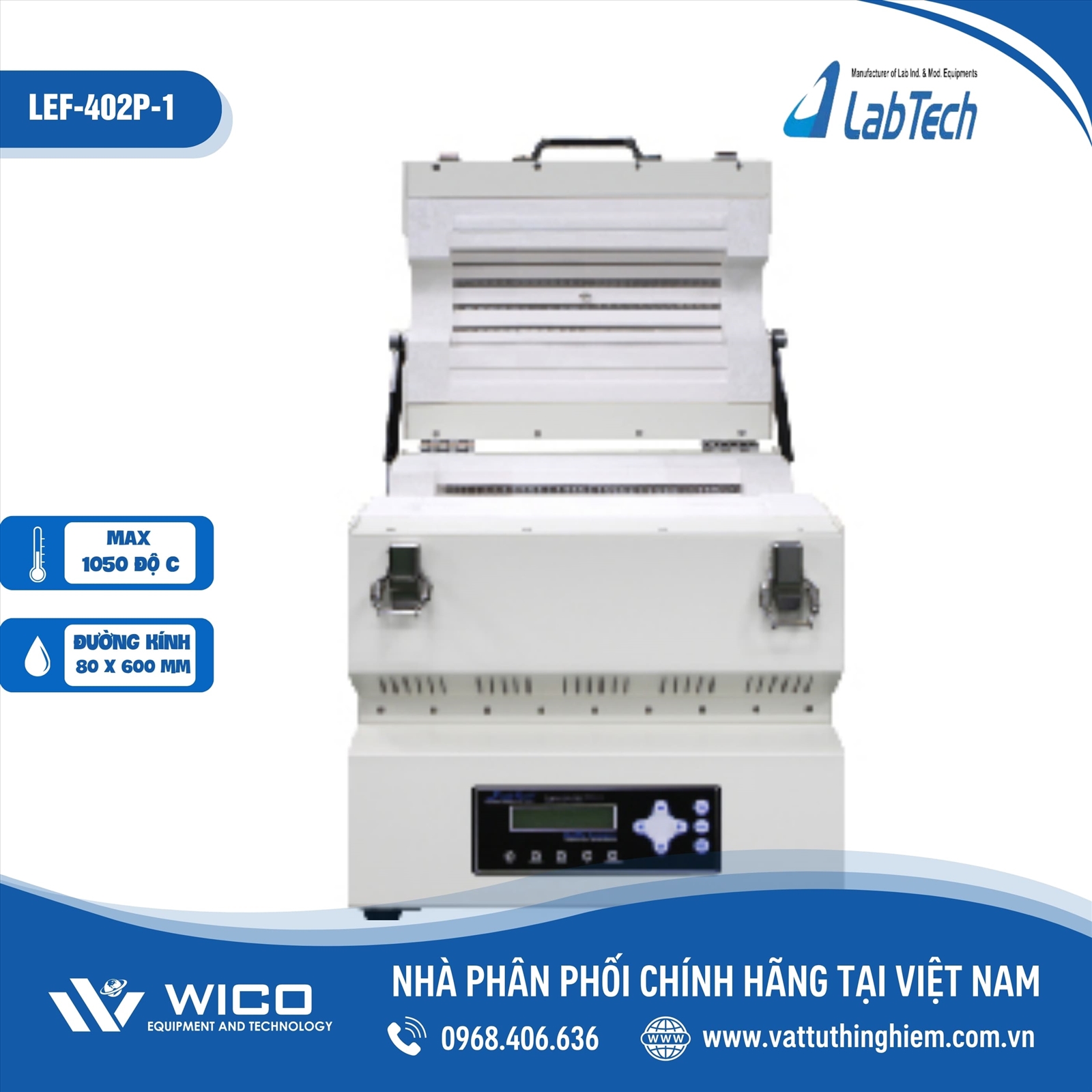 Lò nung ống 1050 độ C – Bộ điều khiển chương trình Labtech LEF-402P-1