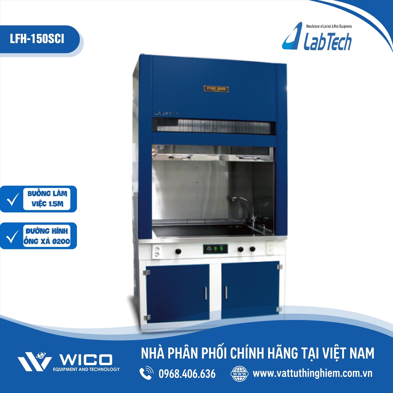 Tủ hút khí độc 1.5m Labtech - Hàn Quốc LFH-150SCI