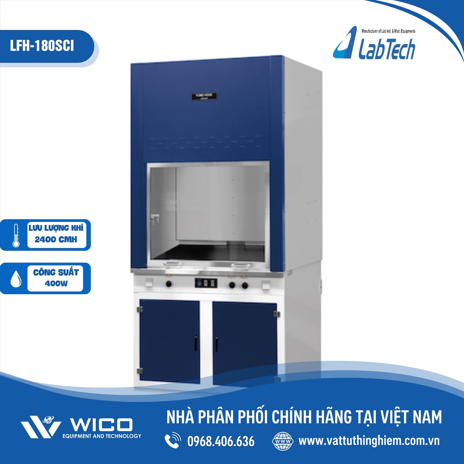 Tủ hút khí độc 1.8m Labtech - Hàn Quốc LFH-180SCI