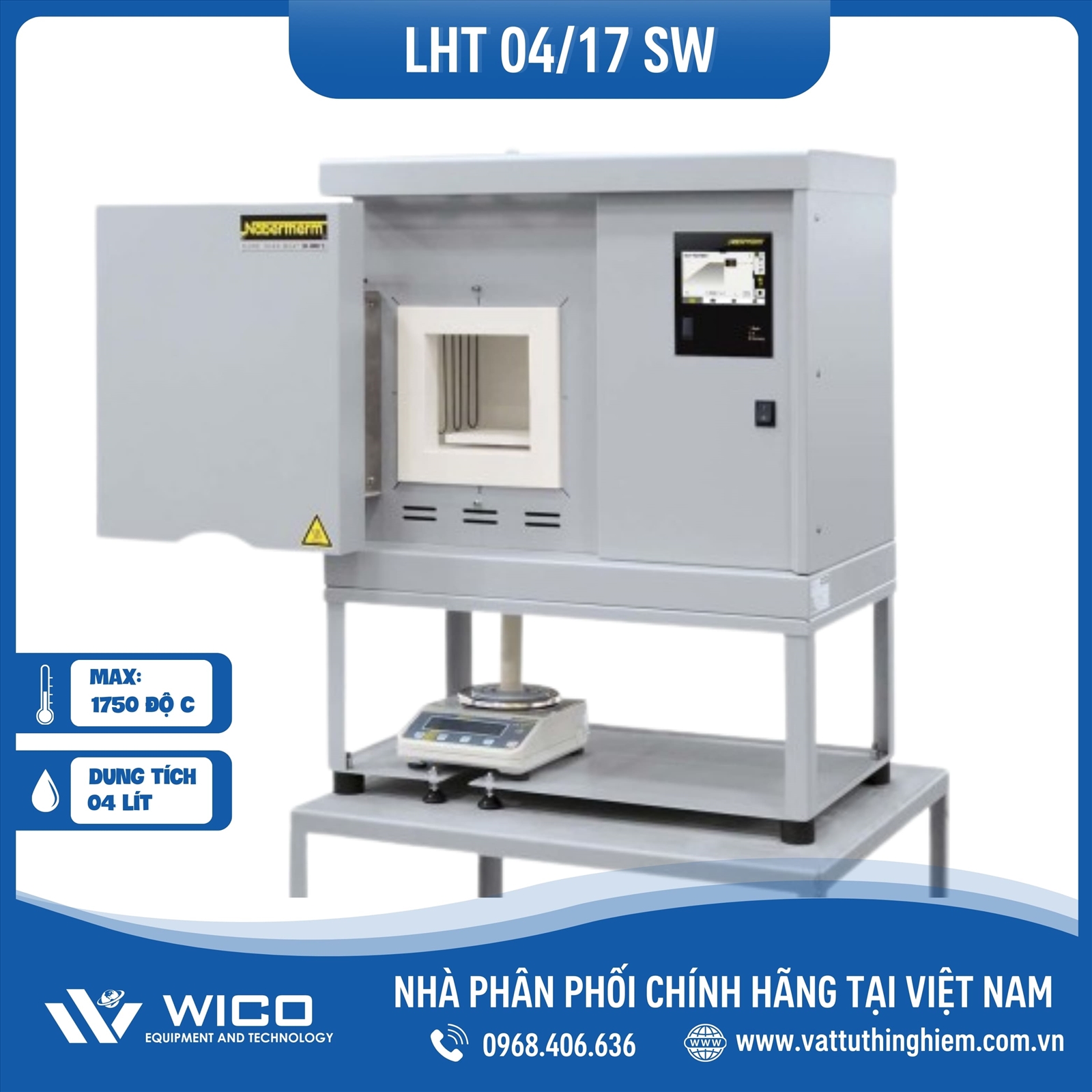 Lò nung Nabertherm nhiệt độ cao có cân 4 lít 1750 độ