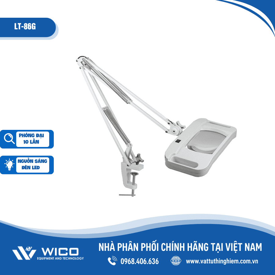 Kính lúp công nghiệp kẹp bàn 10X LT-86G trắng