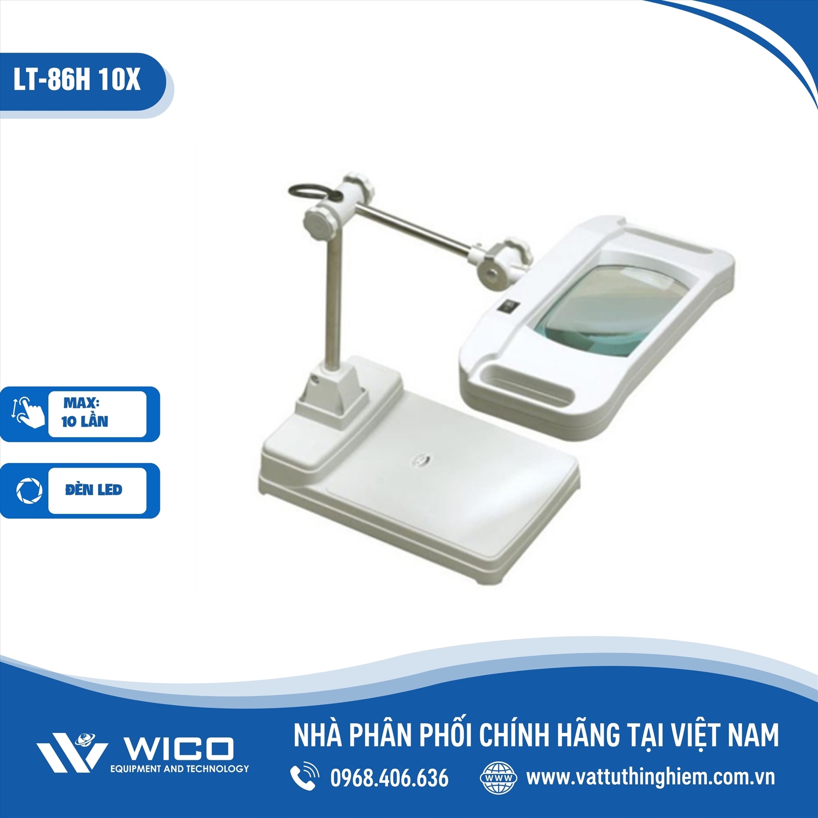 Kính lúp công nghiệp để bàn đèn LED 10X LT-86H xanh