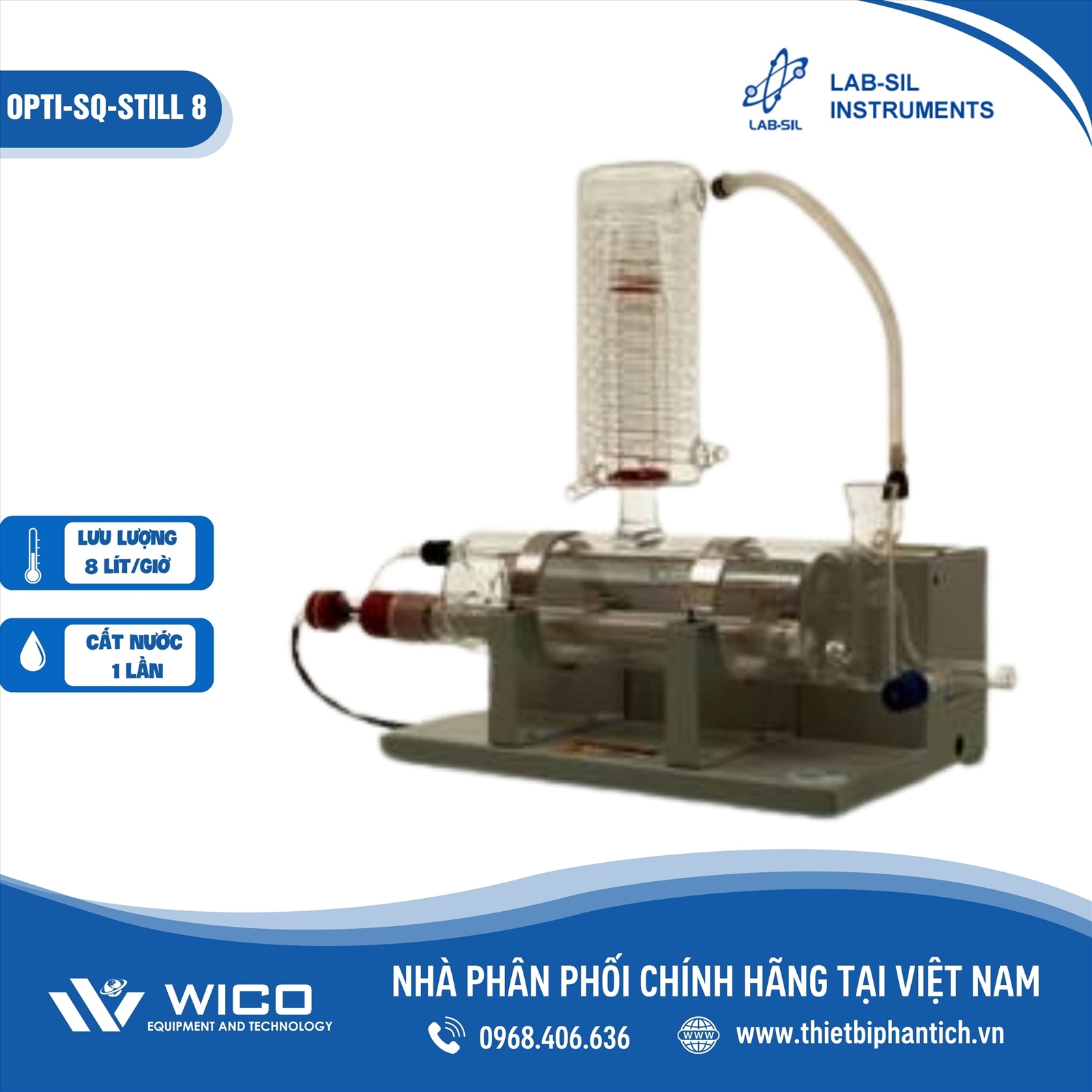 Máy cất nước Labsil 1 lần 8 lít/giờ OPTI-SQ-STILL 8 (Ấn Độ)