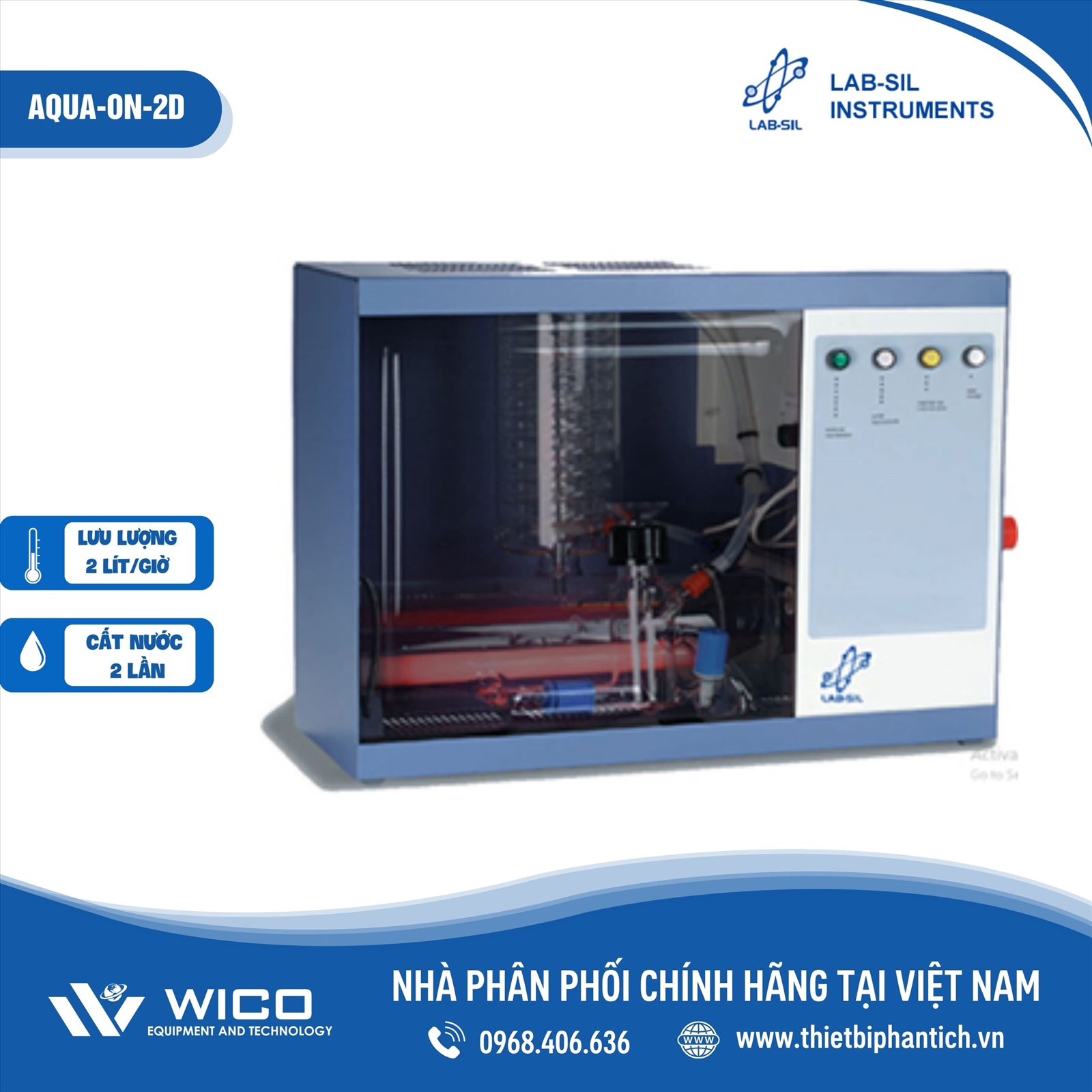 Máy cất nước Labsil tự động hoàn toàn 2 lần 2 lít/giờ AQUA-ON 2D (Ấn Độ)