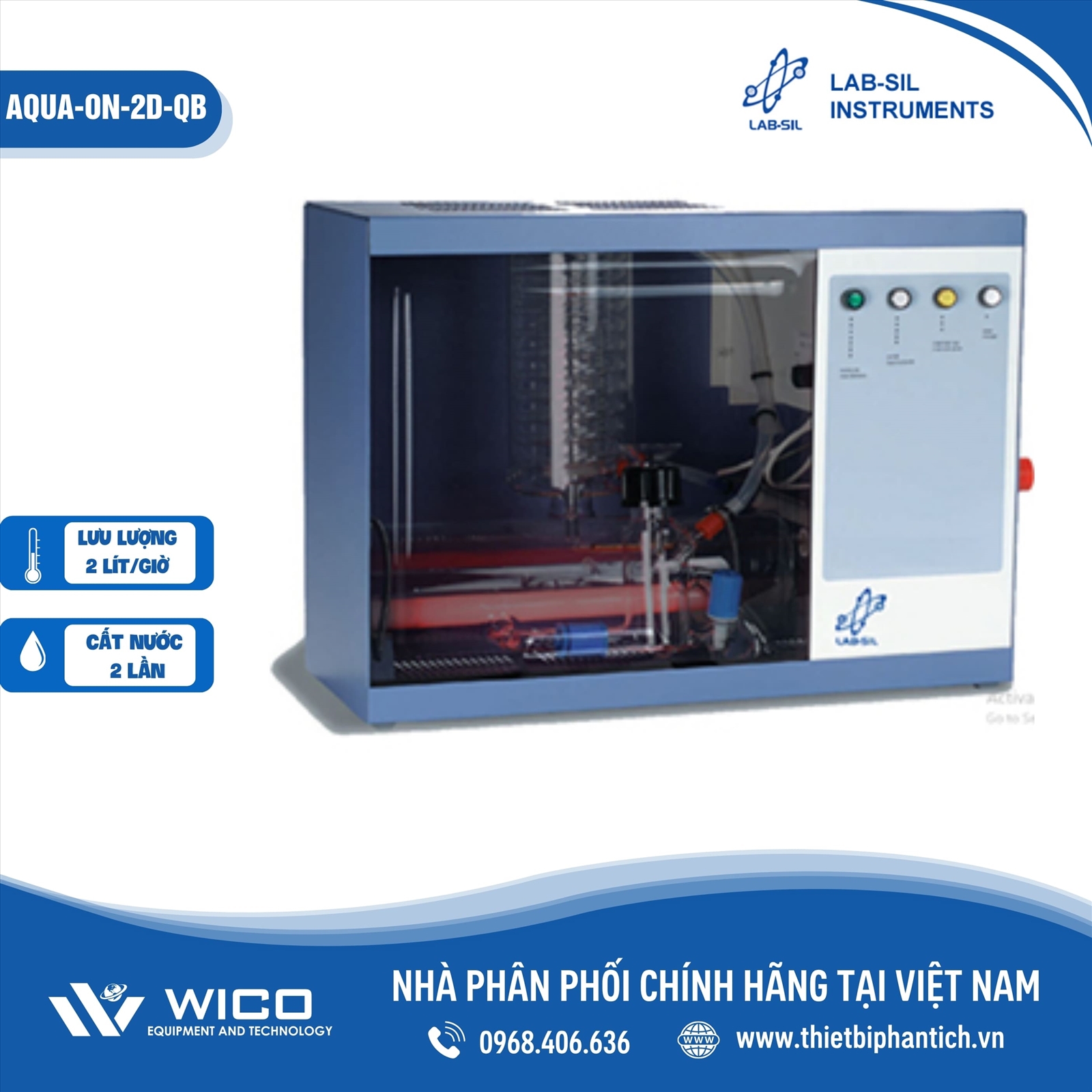 Máy cất nước Labsil 2 lần 2 lít/giờ AQUA-ON 2D-QB (Ấn Độ)
