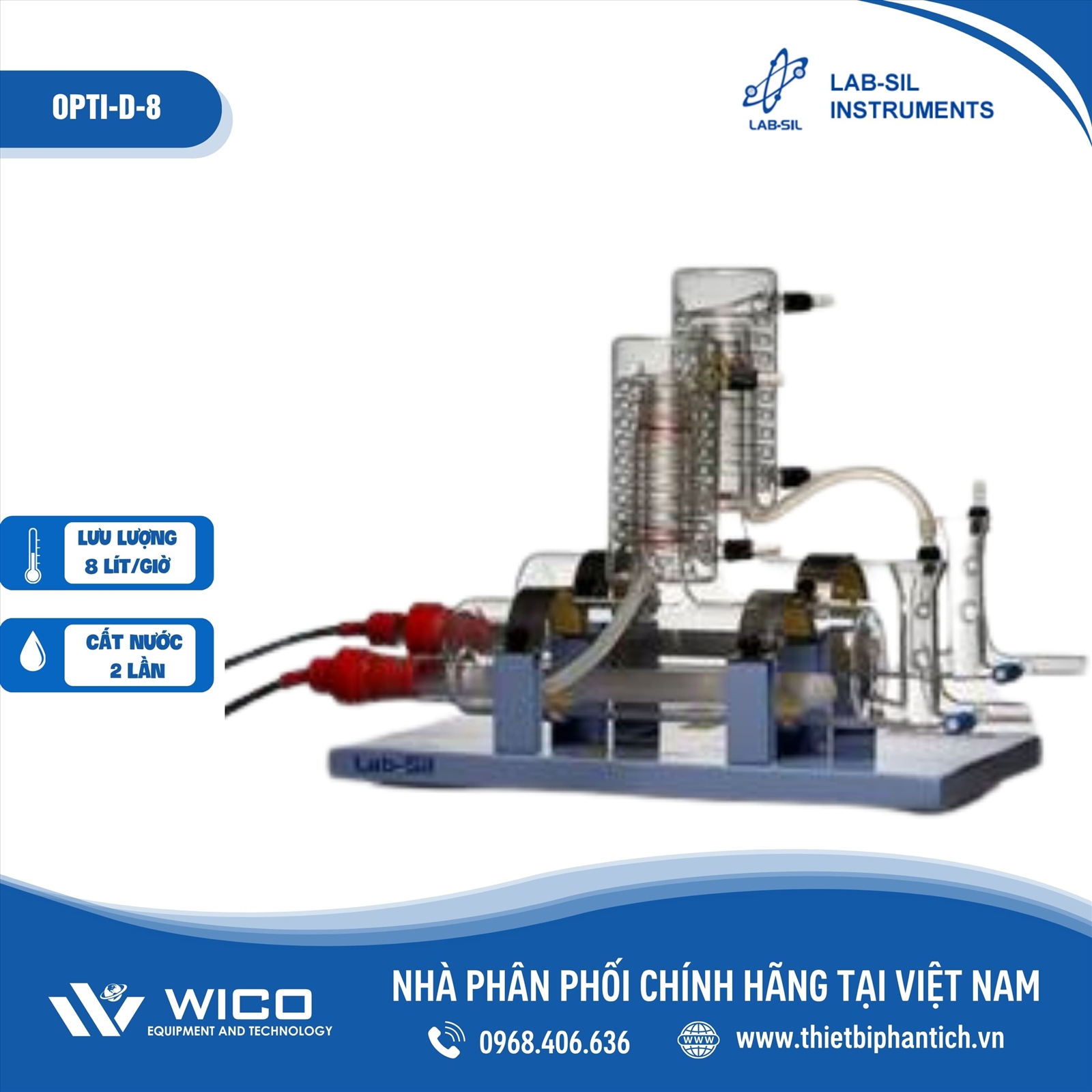 Máy cất nước Labsil 2 lần 8 lít/giờ OPTI-D-8 (Ấn Độ)