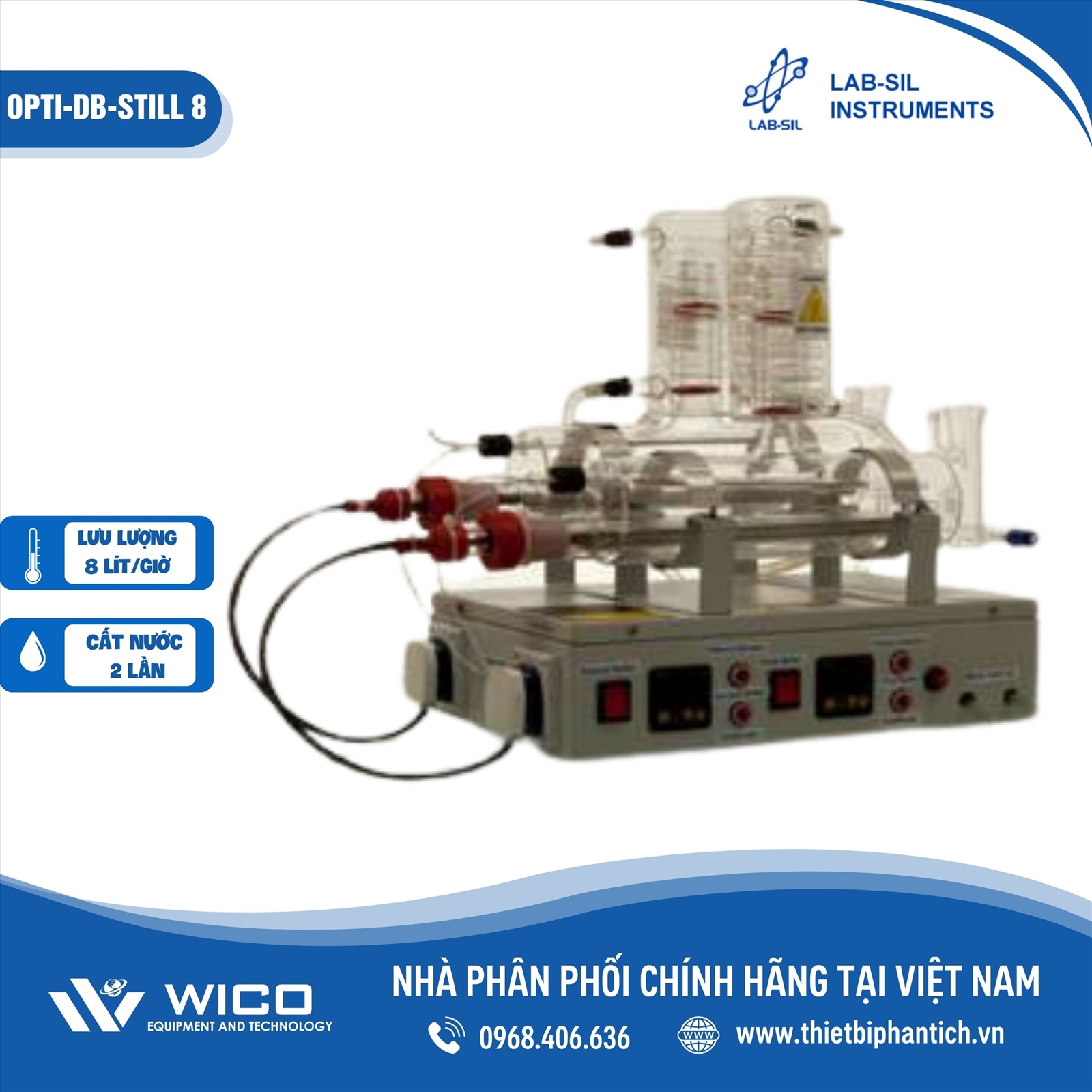 Máy cất nước Labsil 2 lần 8 lít/giờ OPTI-DQ-STILL 8 (Ấn Độ)