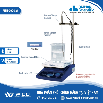 Máy khuấy từ gia nhiệt Daihan MSH-20D-Set (Có đo nhiệt độ dung dich)