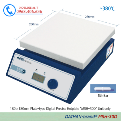 Máy khuấy từ gia nhiệt (Hiện số, 380oC , 1500 rpm, 230x230mm) Daihan MSH-30D-SET