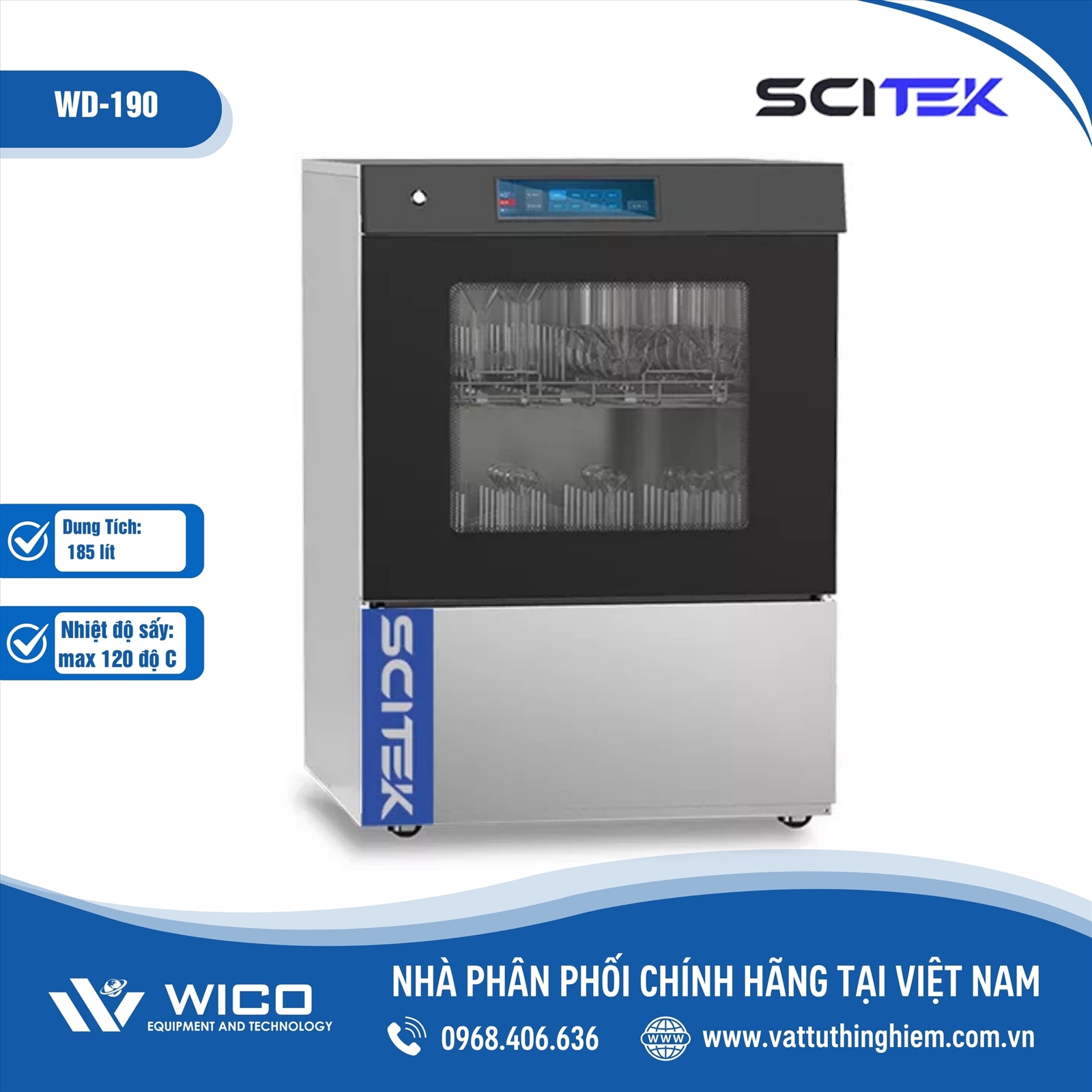 Máy Rửa Dụng Cụ Thủy Tinh 185 Lít Scitek WD-190