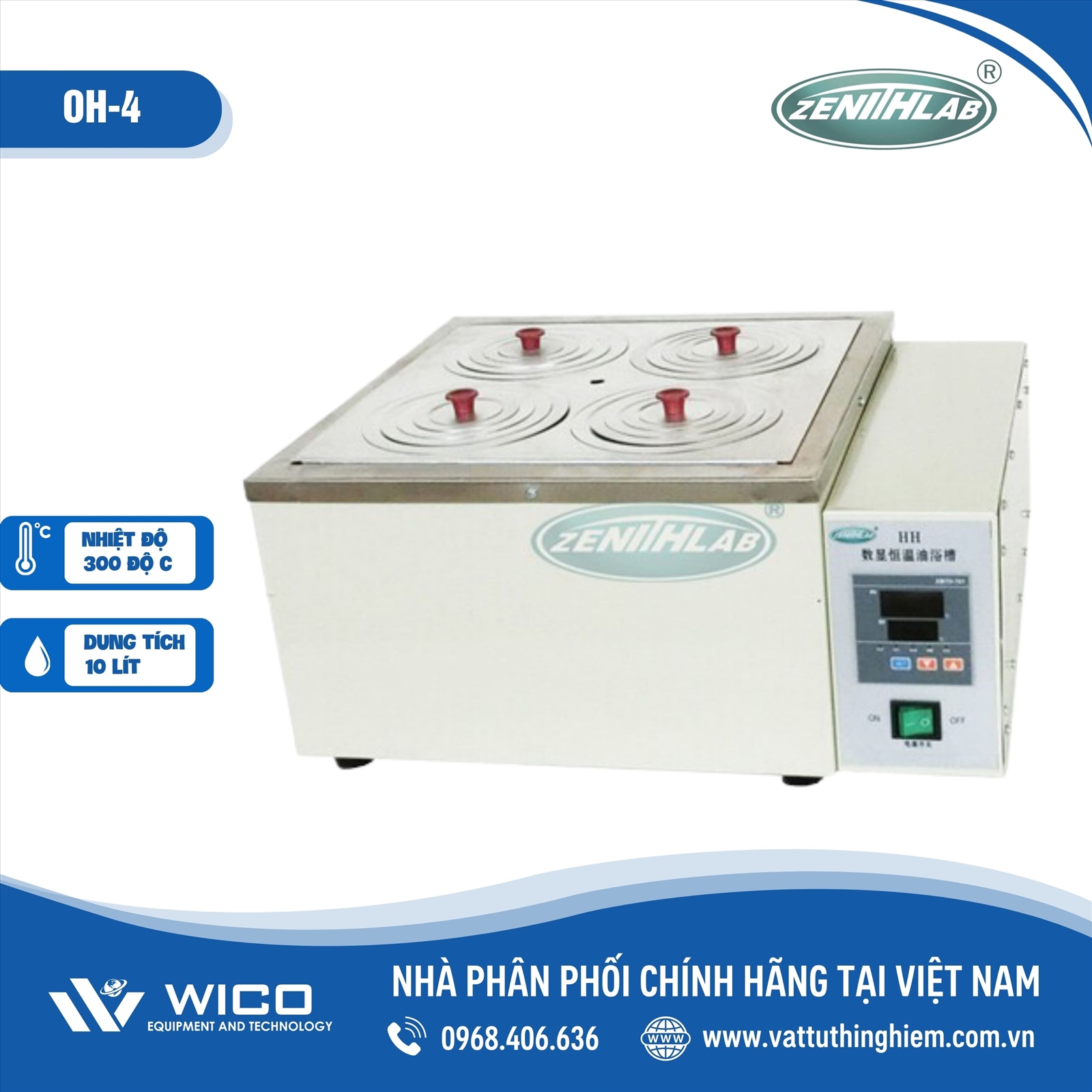 Bể cách dầu 10 lít 300 độ C, 4 vị trí Zenith Lab OH-4
