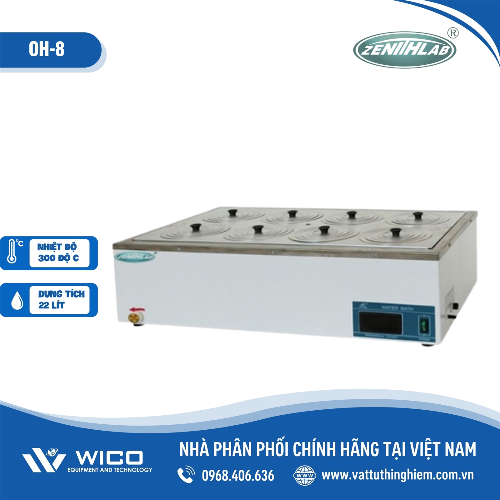 Bể cách dầu 22 lít 300 độ C, 8 vị trí Zenith Lab OH-8