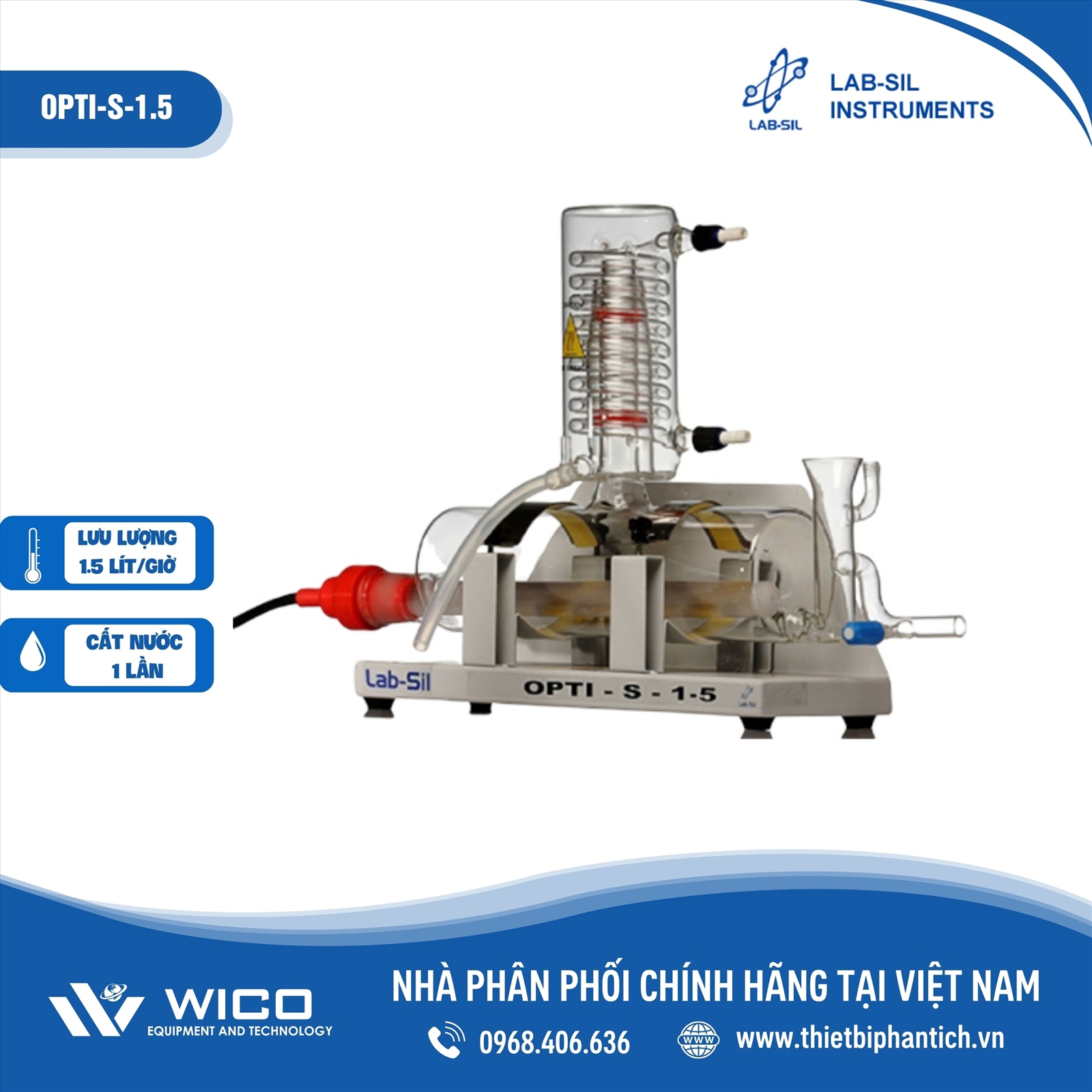 Máy cất nước Labsil 1 lần 1.5 lít/giờ OPTI-S-1.5 (Ấn Độ)