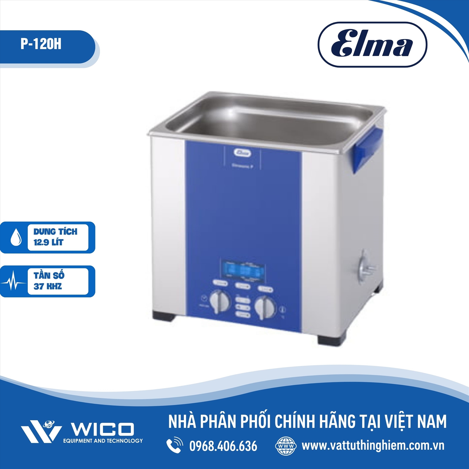 Bể rửa siêu âm 2 tần số Elma P120H