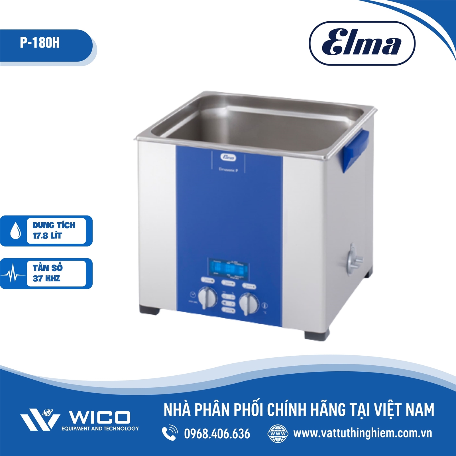Bể rửa siêu âm 2 tần số Elma P180H