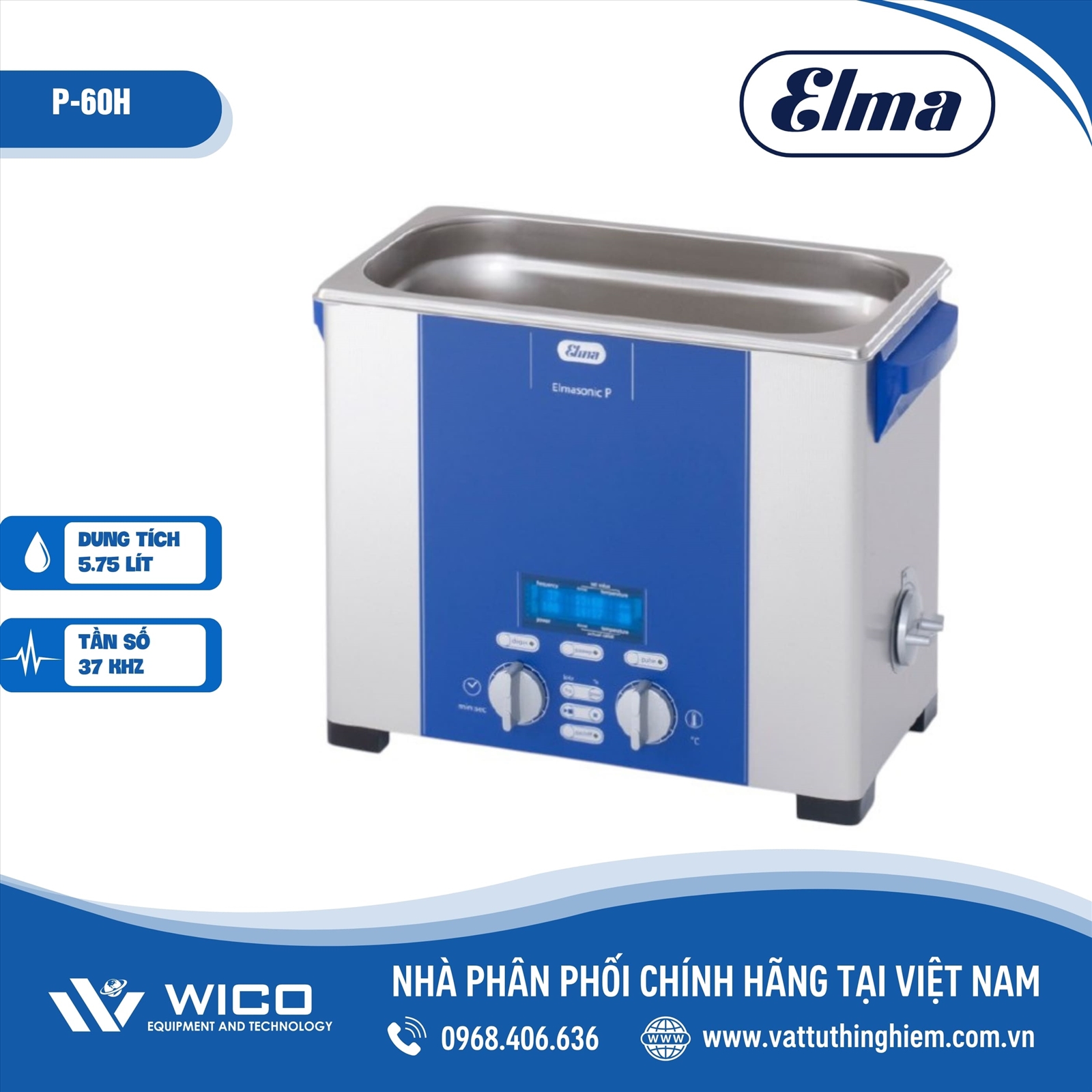Bể rửa siêu âm 2 tần số Elma P60H