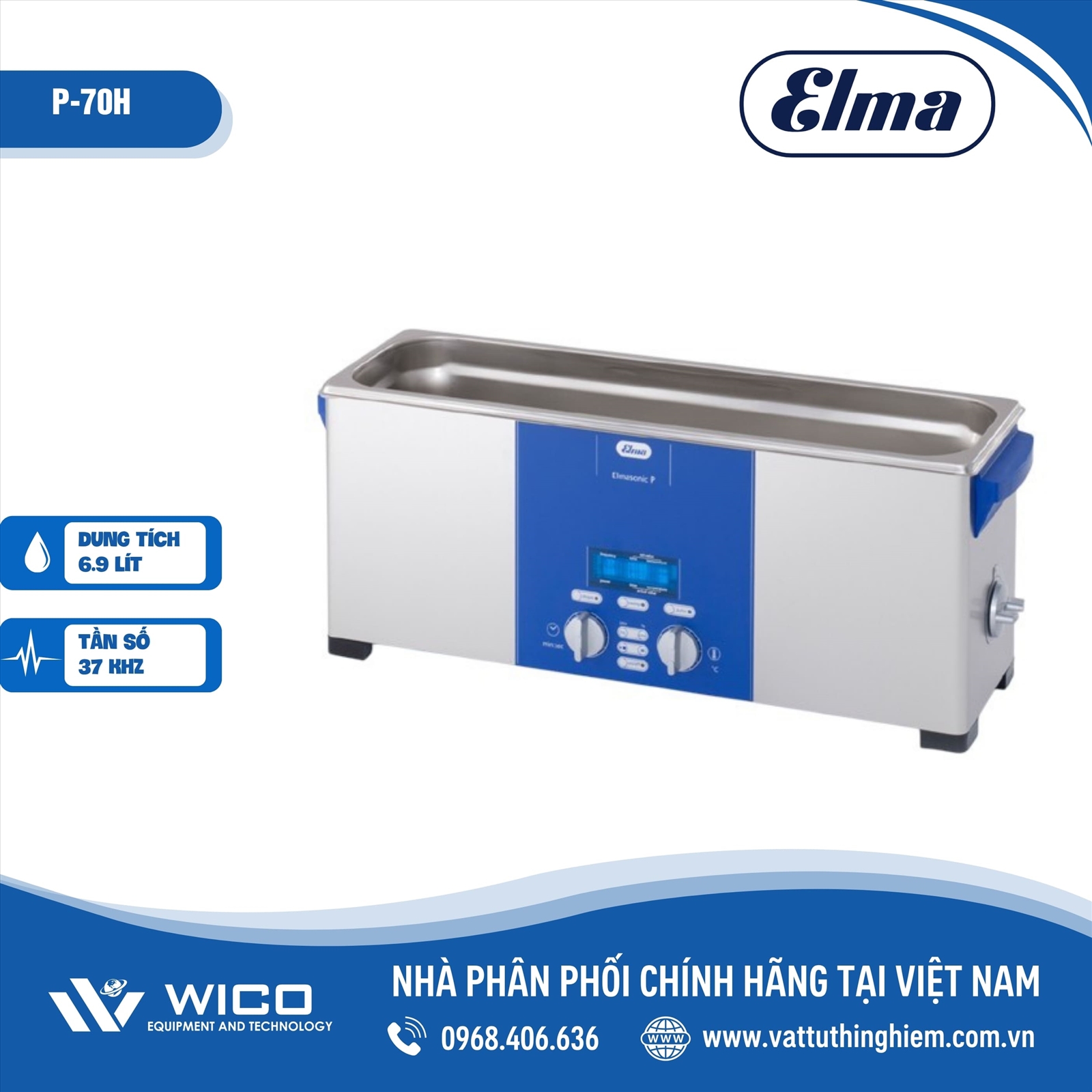 Bể rửa siêu âm 2 tần số Elma P70H