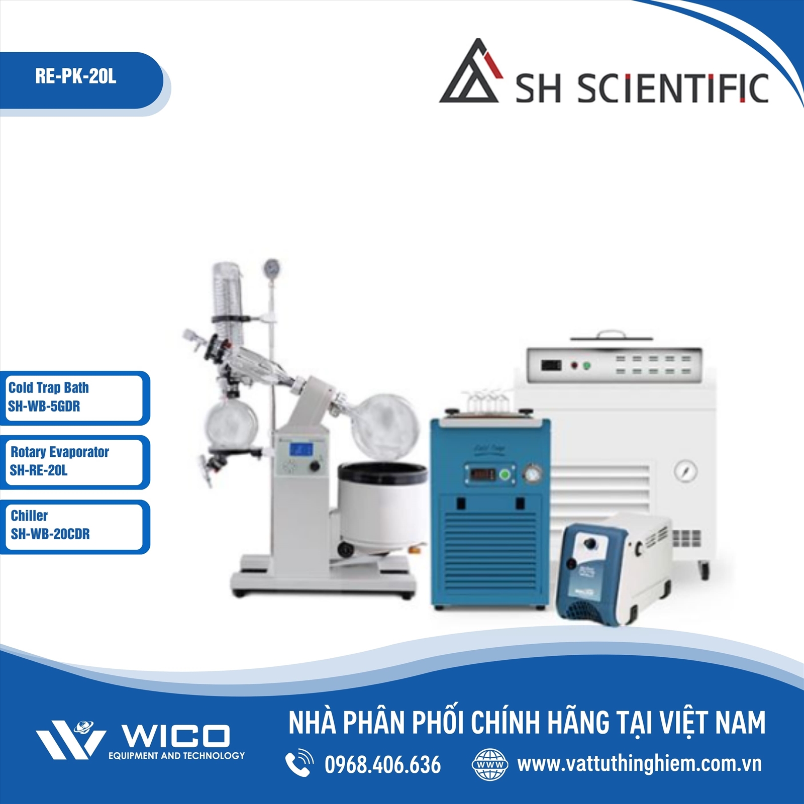 Trọn bộ thiết bị cô quay chân không 20 lít SH Scientific SH-PK-20L