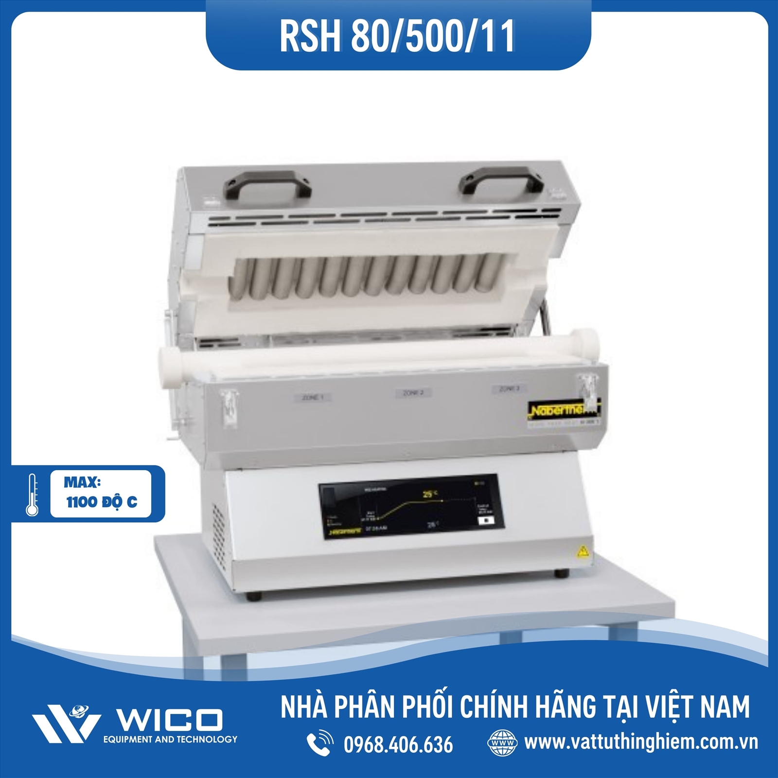 Lò Nung Ống Ngang 1100 Độ C Nabertherm - Đức RSH 80/500/11/B510 | Phi 80mm - Dài 500mm
